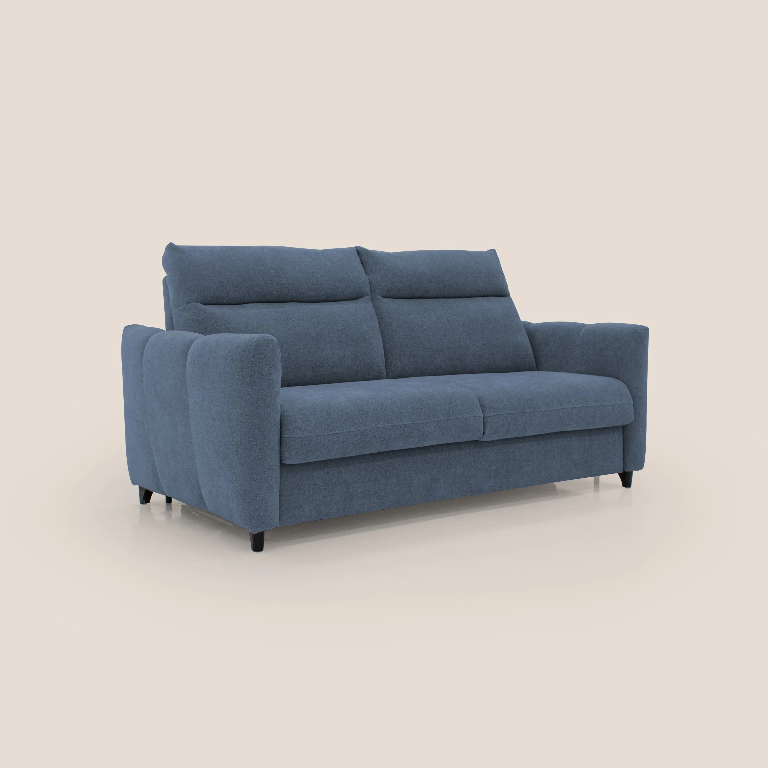Peonia canapé convertible scandinave avec matelas H 18cm et dossier haut en bouclette imperméable T07 bleu