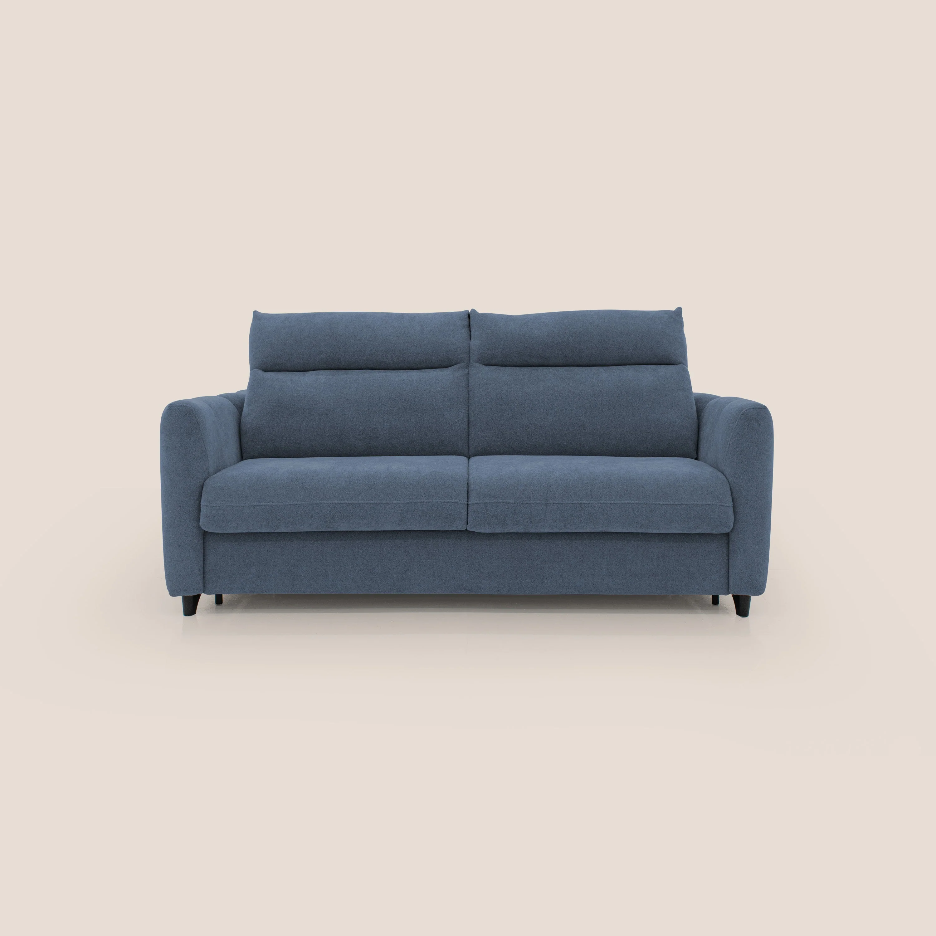 Peonia canapé convertible scandinave avec matelas H 18cm et dossier haut en bouclette imperméable T07 bleu - Image 3
