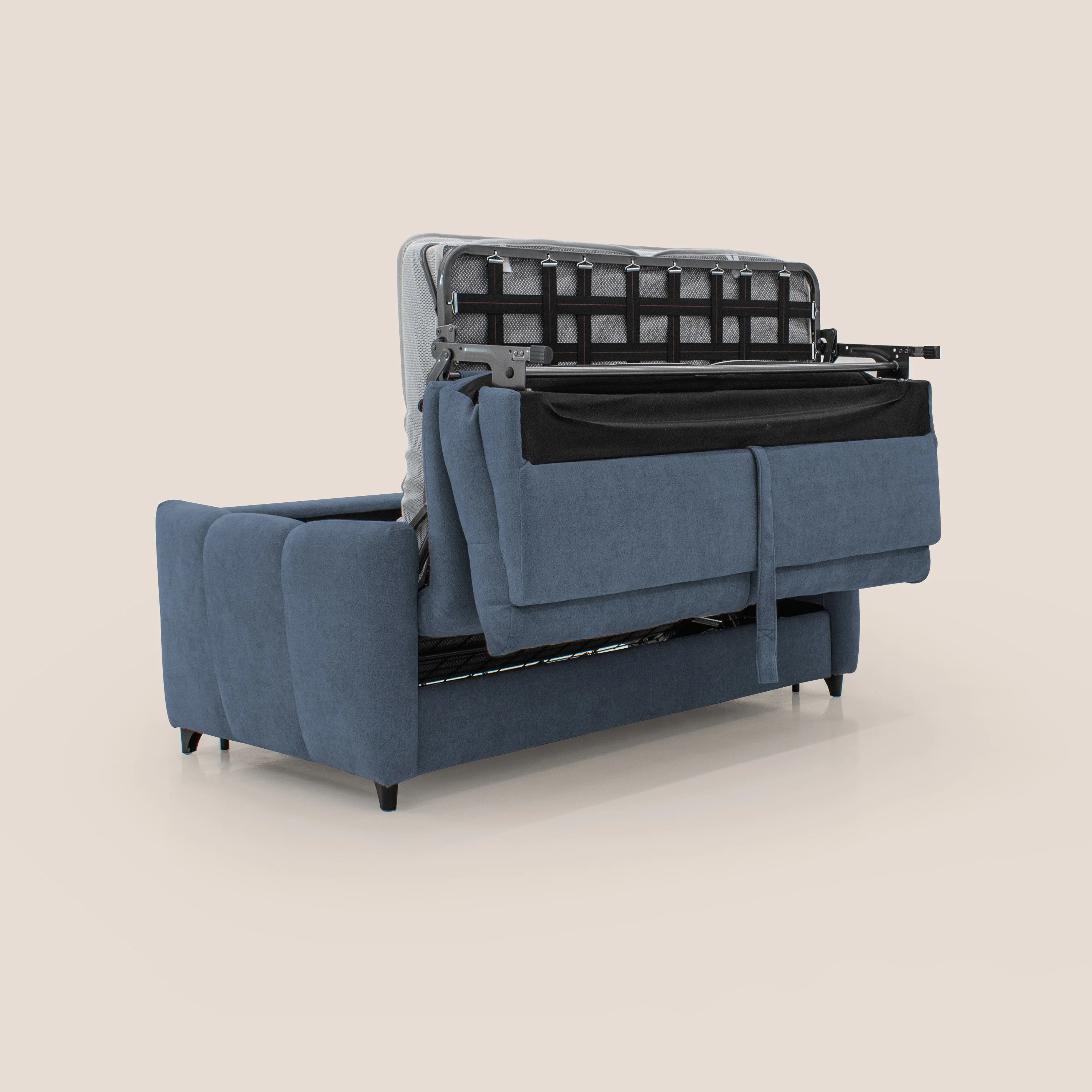 Peonia canapé convertible scandinave avec matelas H 18cm et dossier haut en bouclette imperméable T07 bleu - Image 4