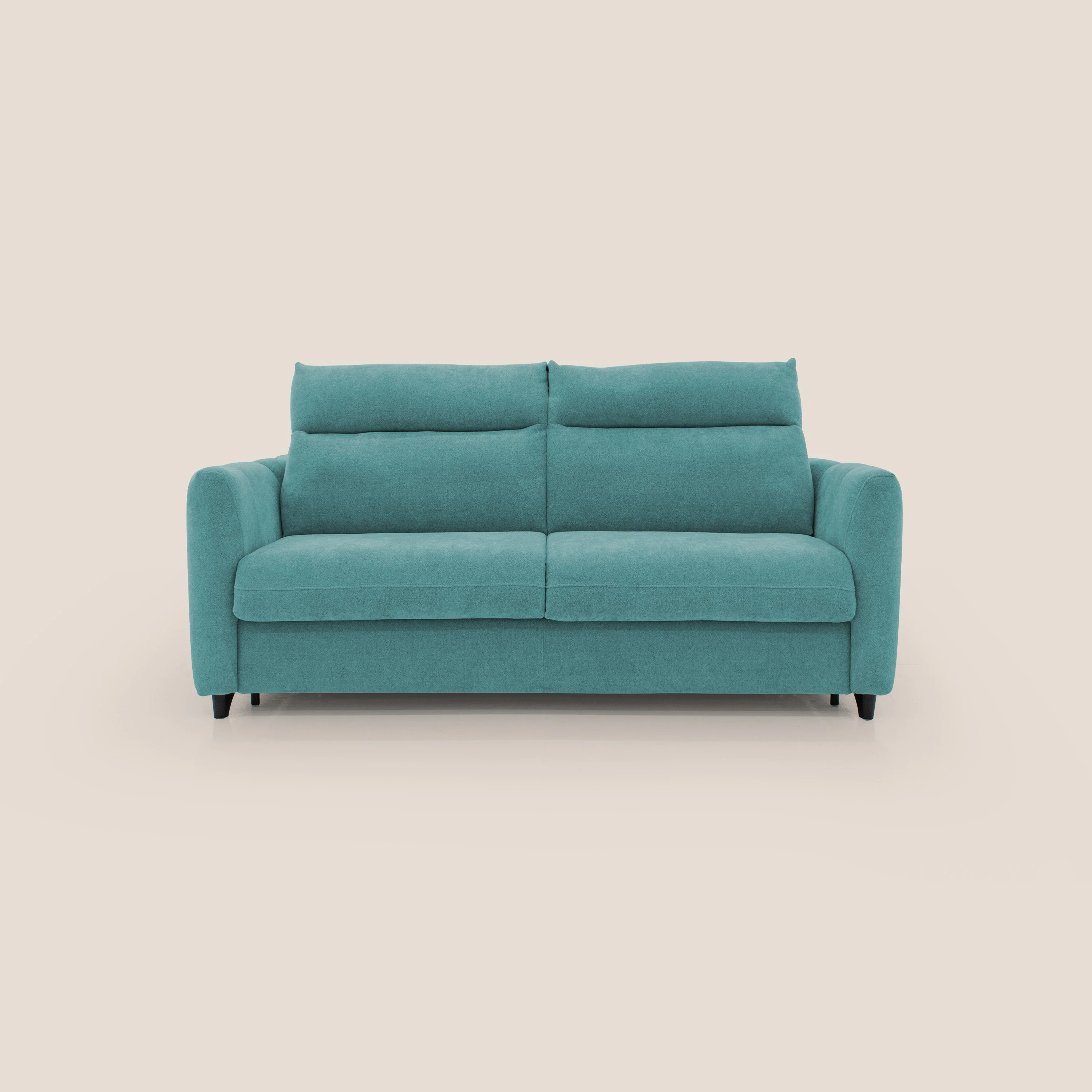 Peonia canapé convertible scandinave avec matelas H 18cm et dossier haut en bouclette imperméable T07 bleu ciel