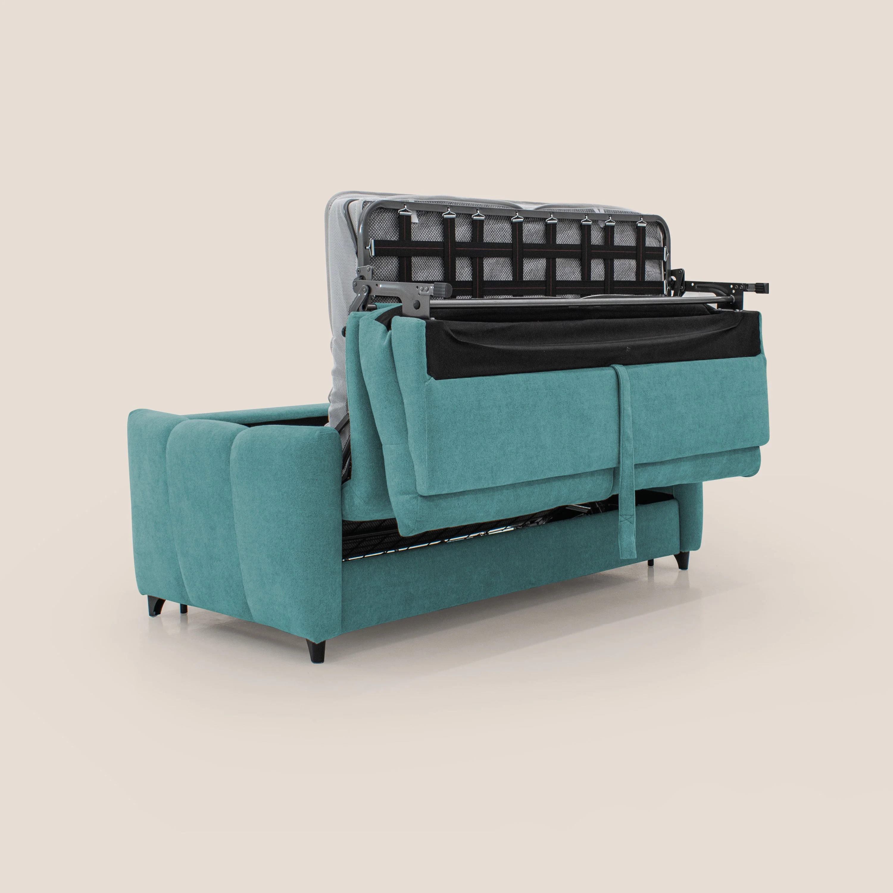Peonia canapé convertible scandinave avec matelas H 18cm et dossier haut en bouclette imperméable T07 bleu ciel - Image 4