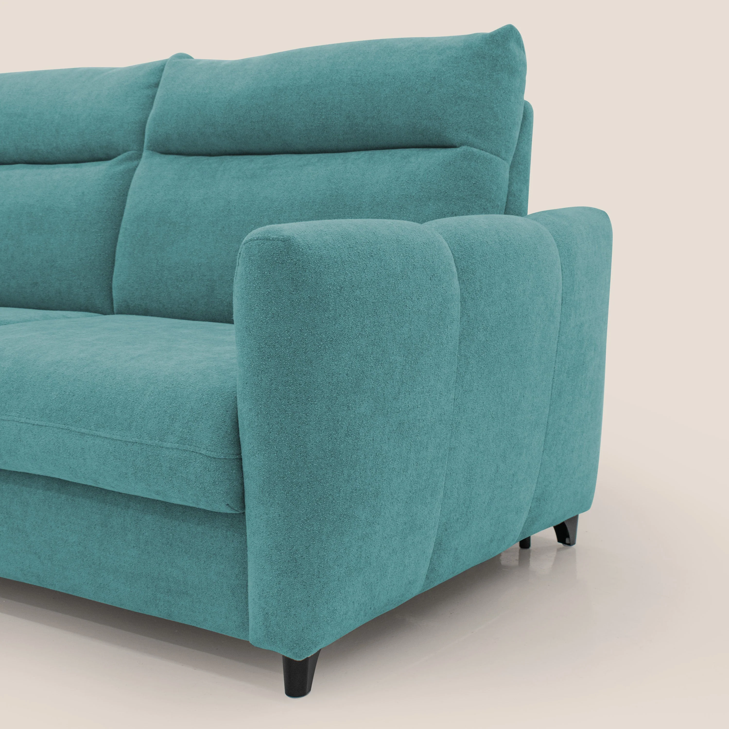 Peonia canapé convertible scandinave avec matelas H 18cm et dossier haut en bouclette imperméable T07 bleu ciel - Image 5