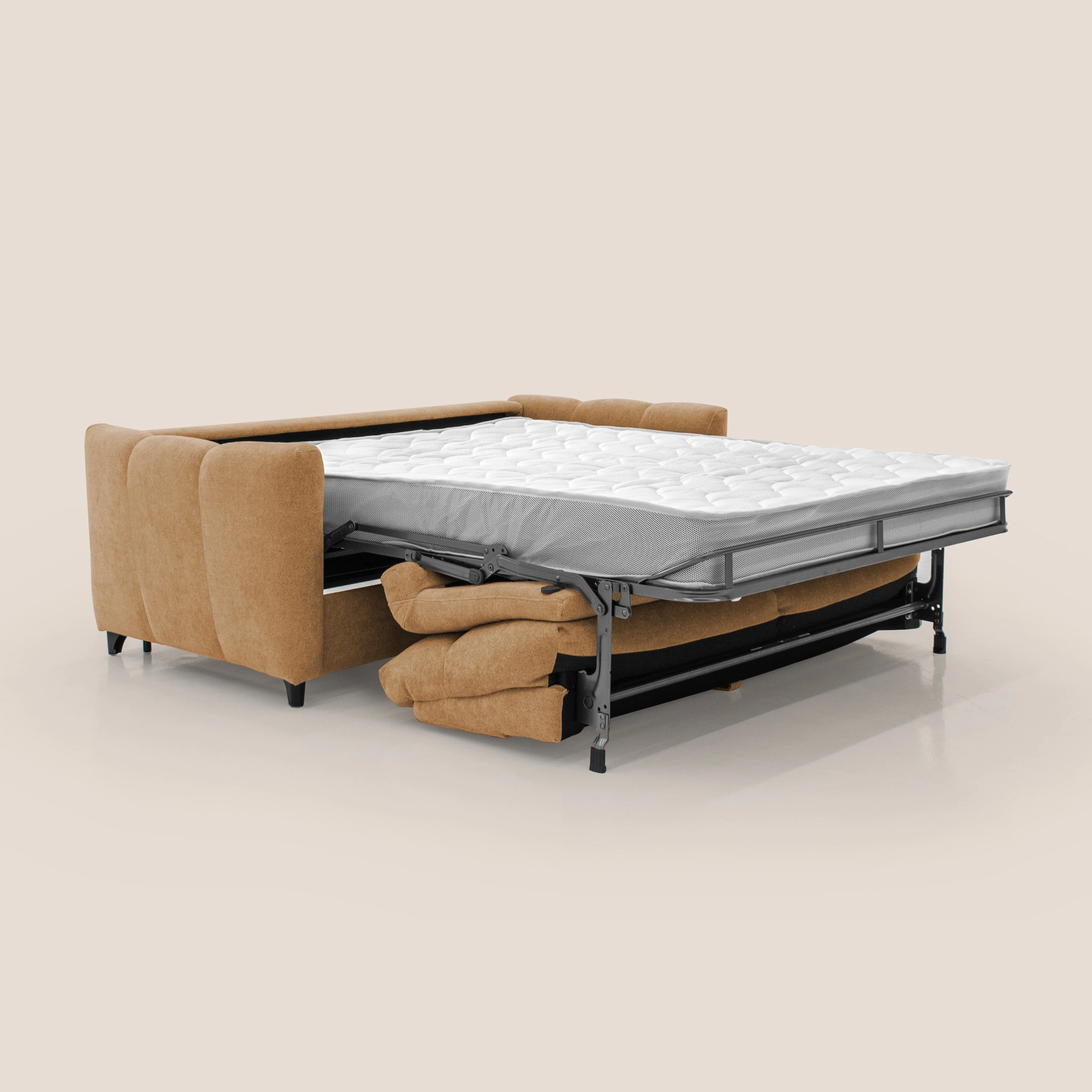 Peonia canapé convertible scandinave avec matelas H 18cm et dossier haut en bouclette imperméable T07 orange - Image 2