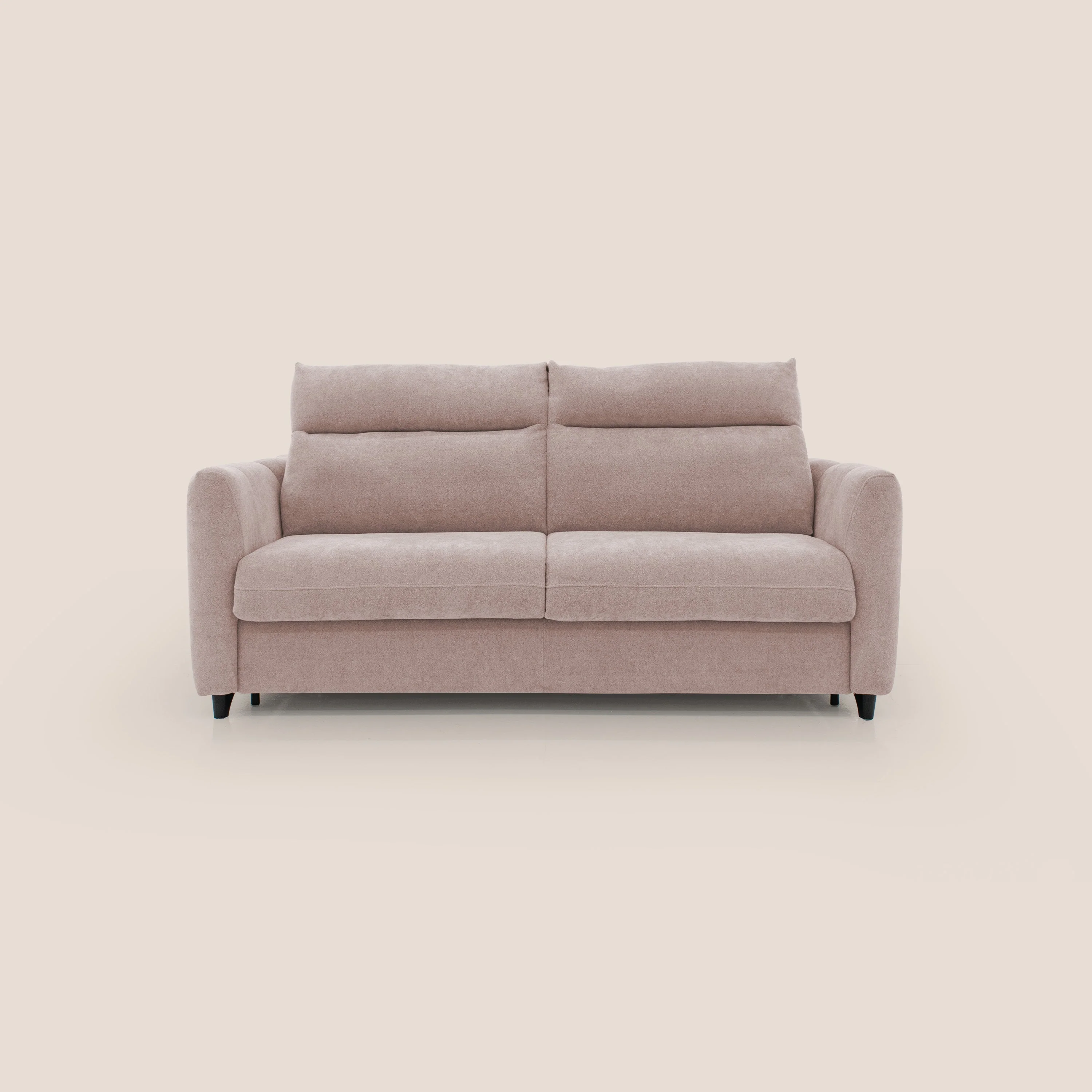 Peonia canapé convertible scandinave avec matelas H 18cm et dossier haut en bouclette imperméable T07 rose