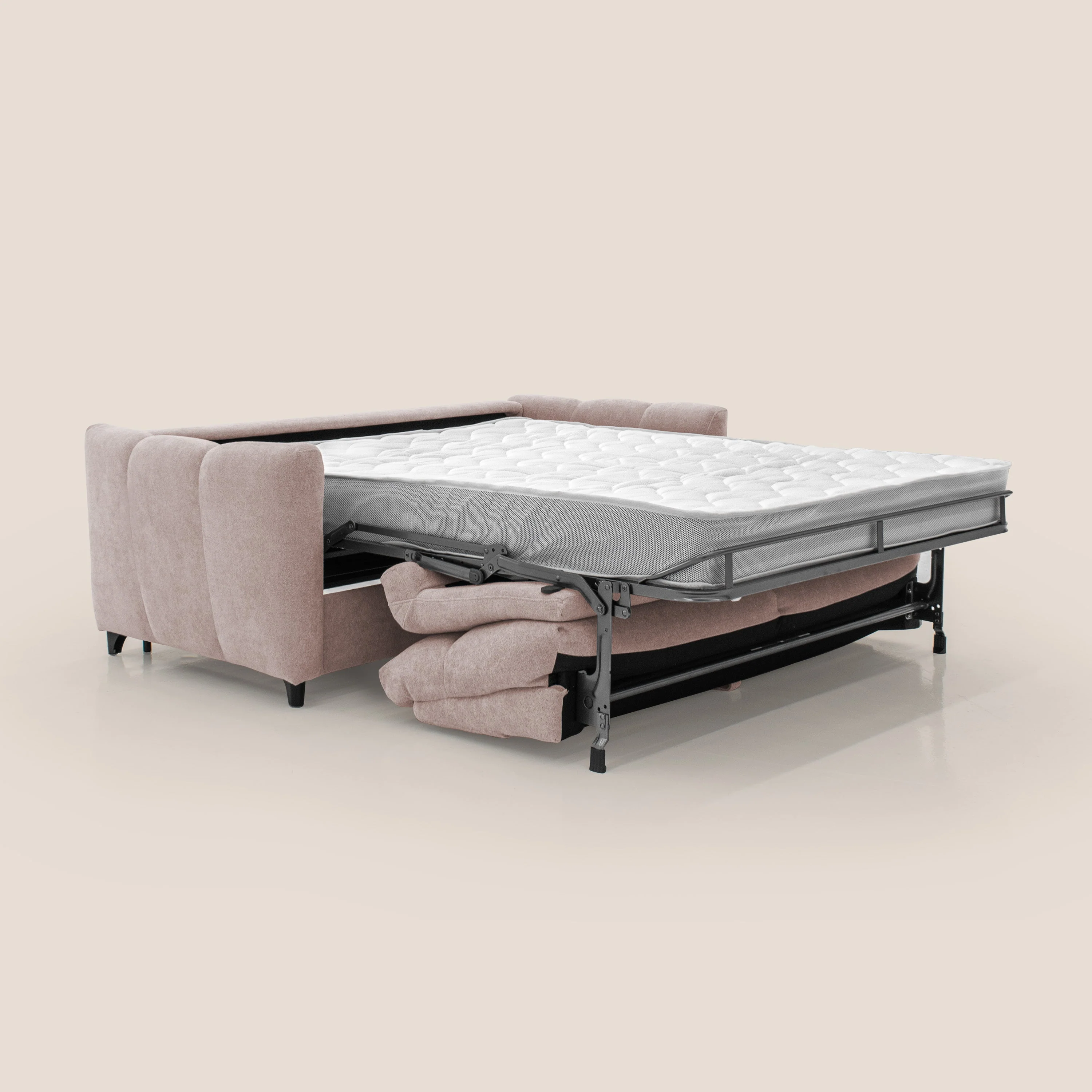 Peonia canapé convertible scandinave avec matelas H 18cm et dossier haut en bouclette imperméable T07 rose - Image 2