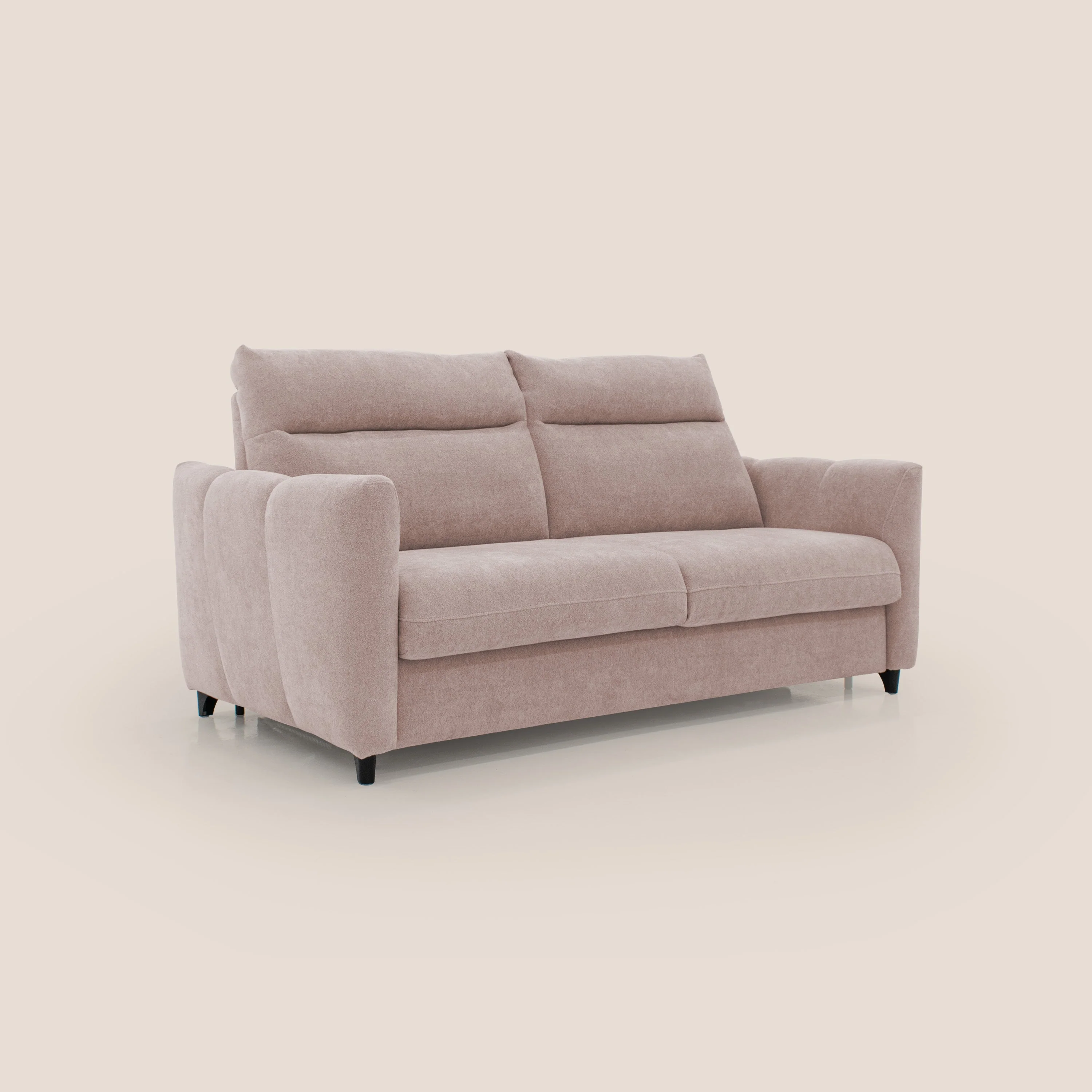 Peonia canapé convertible scandinave avec matelas H 18cm et dossier haut en bouclette imperméable T07 rose - Image 3