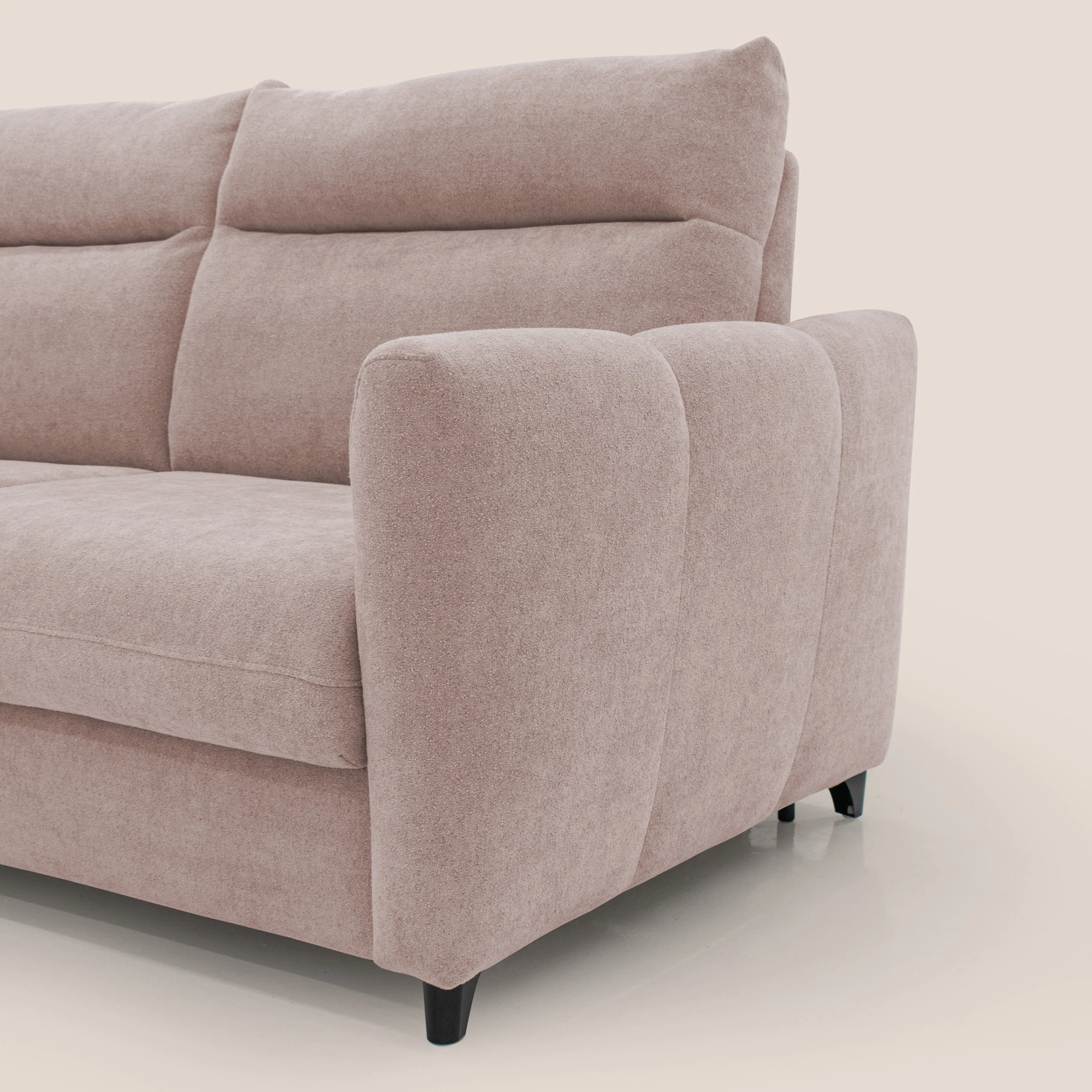 Peonia canapé convertible scandinave avec matelas H 18cm et dossier haut en bouclette imperméable T07 rose - Image 5