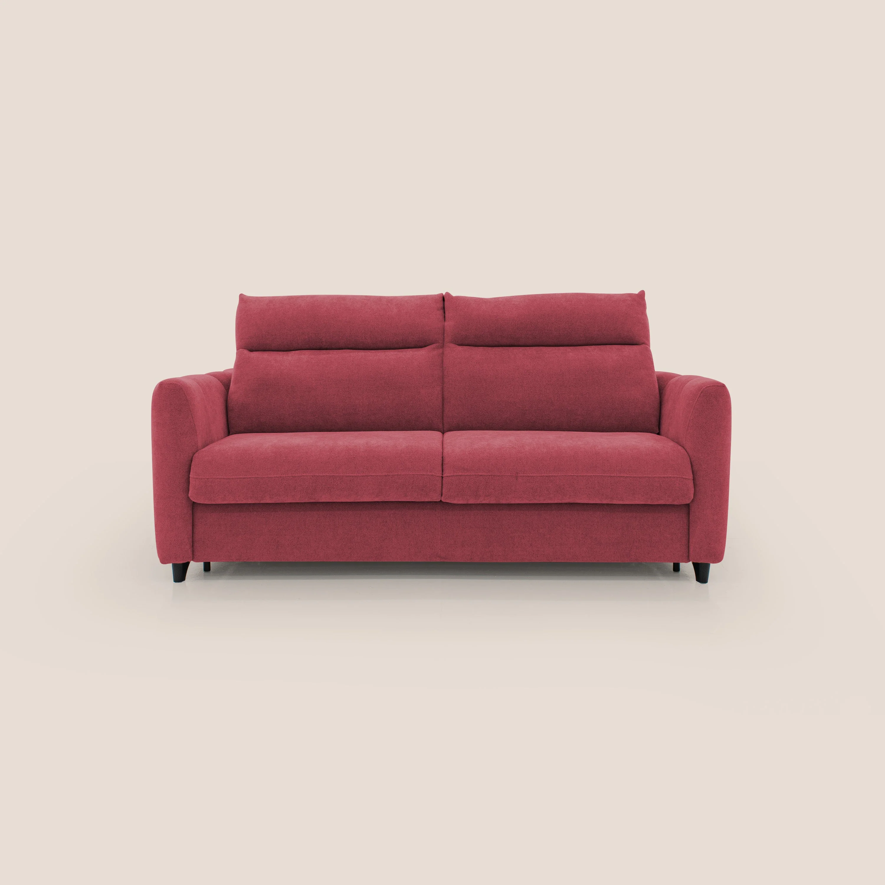 Peonia canapé convertible scandinave avec matelas H 18cm et dossier haut en bouclette imperméable T07 rouge