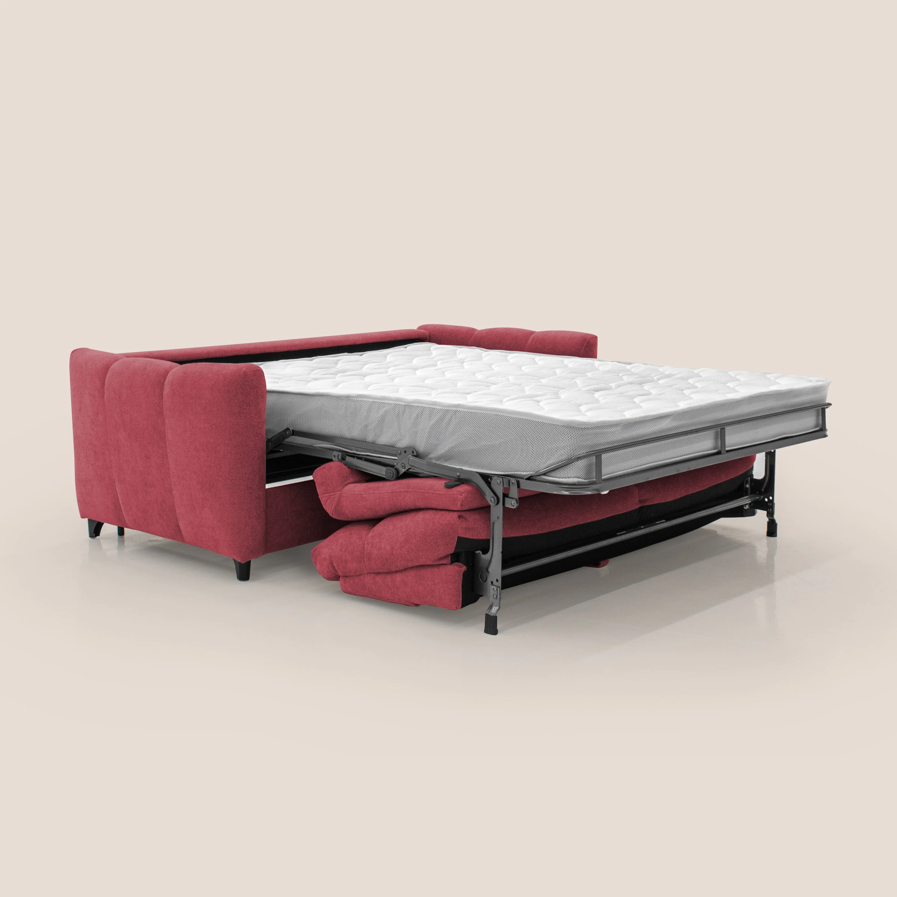 Peonia canapé convertible scandinave avec matelas H 18cm et dossier haut en bouclette imperméable T07 rouge - Image 2