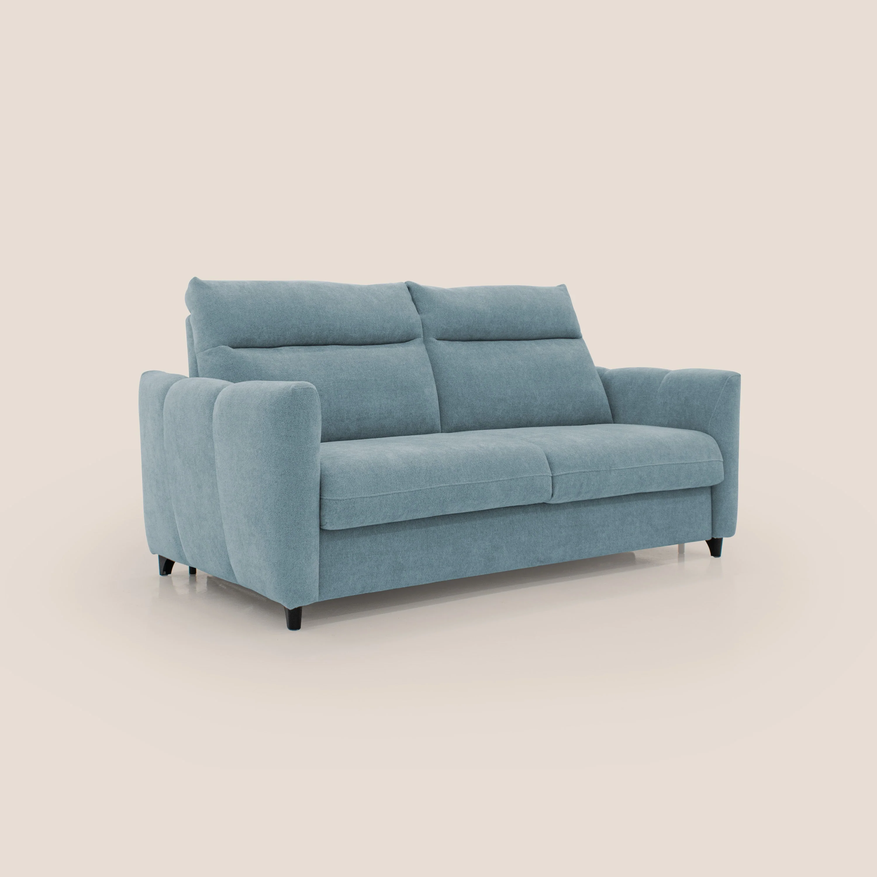Peonia canapé convertible scandinave avec matelas H 18cm et dossier haut en bouclette imperméable T07 sucre glace - Image 3