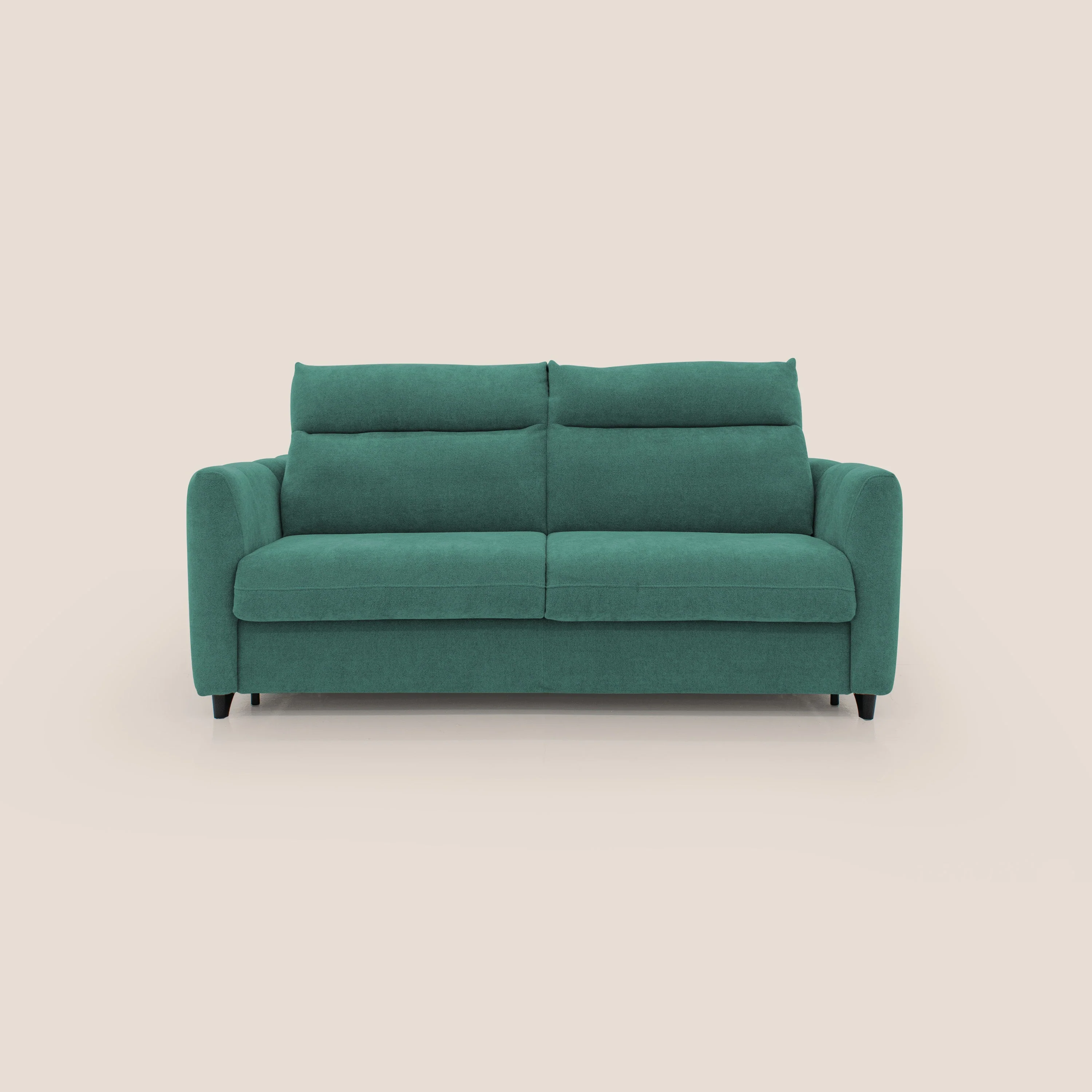 Peonia canapé convertible scandinave avec matelas H 18cm et dossier haut en bouclette imperméable T07 vert