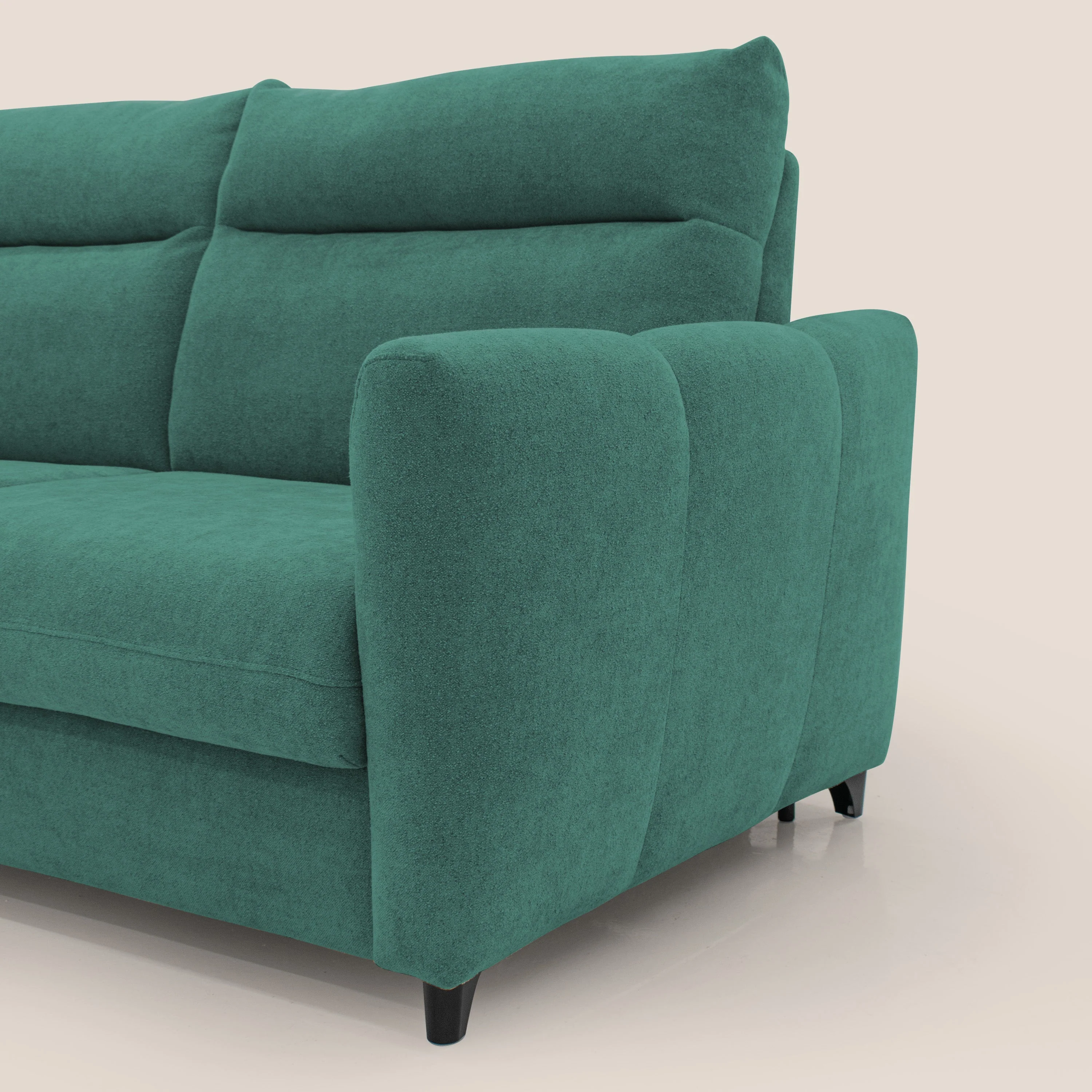 Peonia canapé convertible scandinave avec matelas H 18cm et dossier haut en bouclette imperméable T07 vert - Image 5