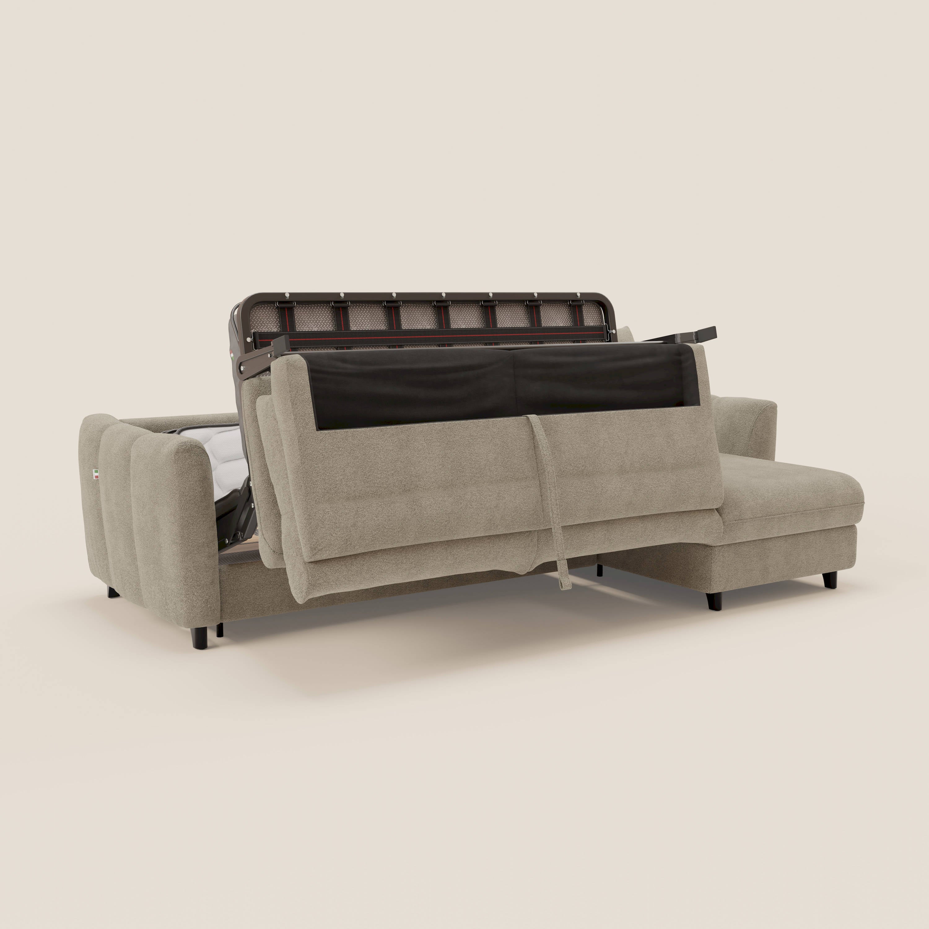 Peonia canapé d'angle convertible avec matelas H18 et chaise longue coffre en bouclette imperméable T07 beige - Image 10