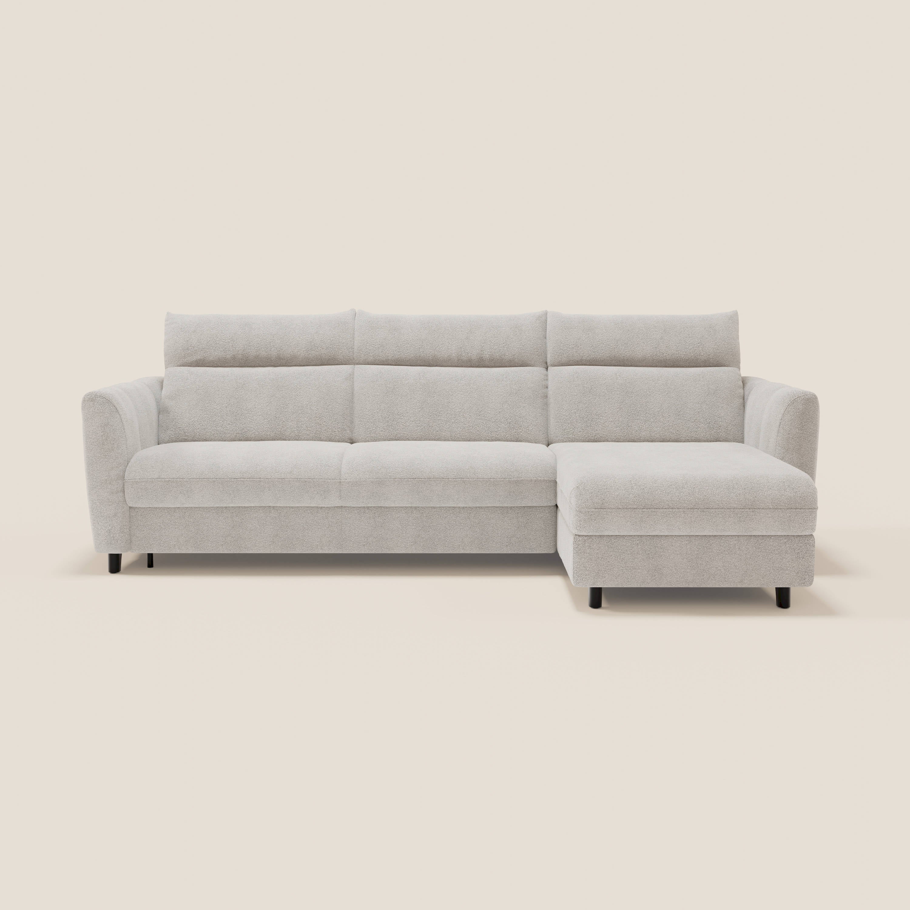Peonia canapé d'angle convertible avec matelas H18 et chaise longue coffre en bouclette imperméable T07 blanc