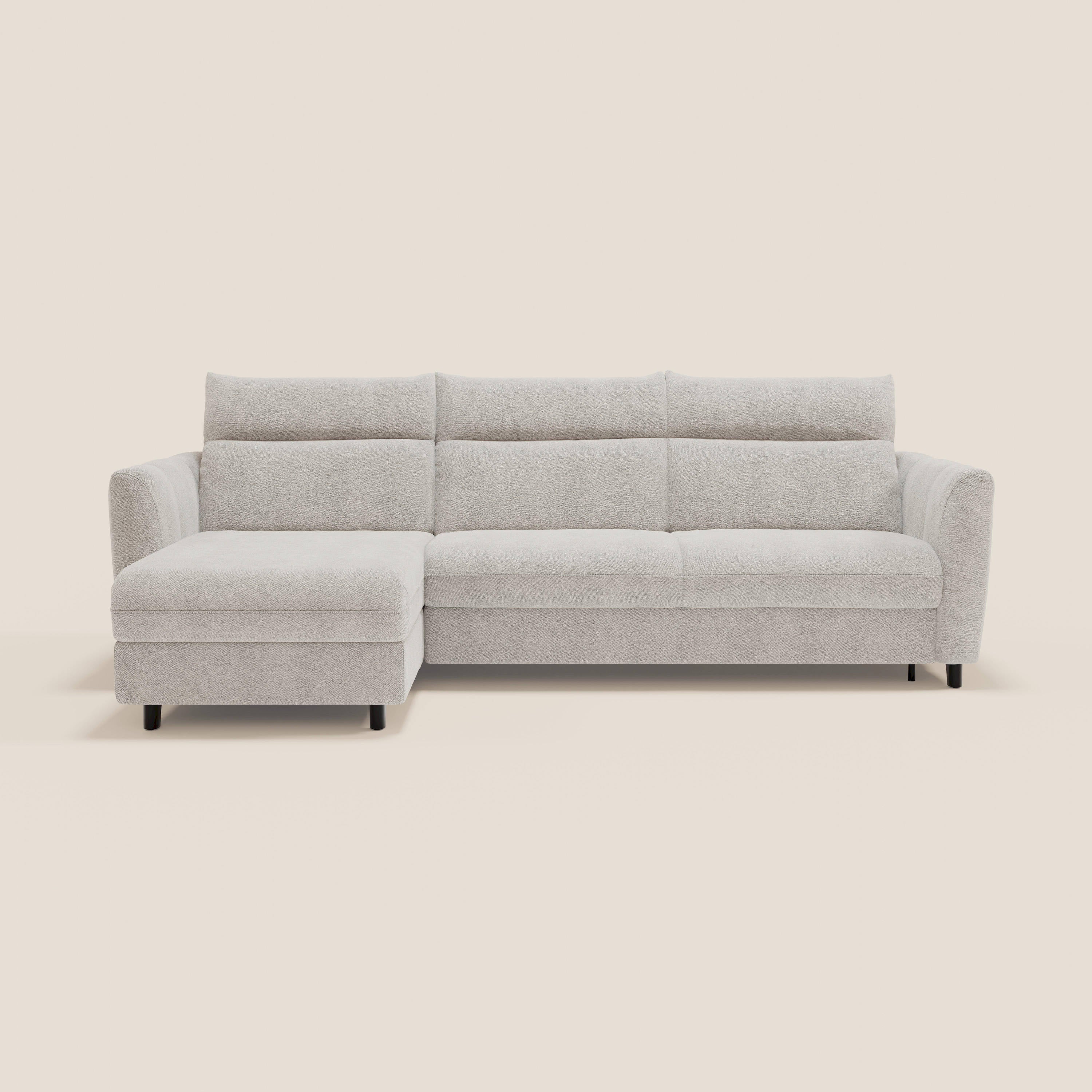 Peonia canapé d'angle convertible avec matelas H18 et chaise longue coffre en bouclette imperméable T07 blanc - Image 12