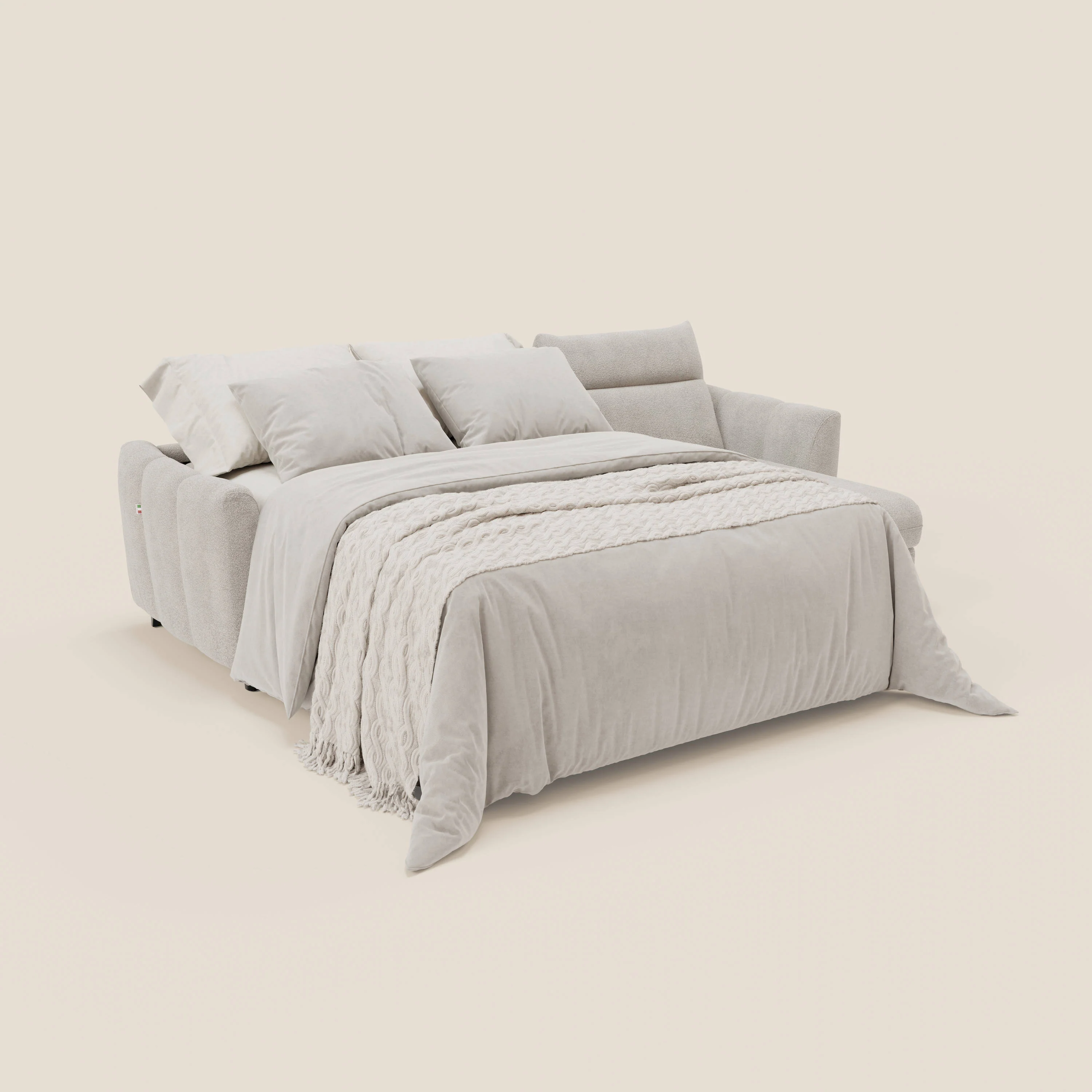 Peonia canapé d'angle convertible avec matelas H18 et chaise longue coffre en bouclette imperméable T07 blanc - Image 2