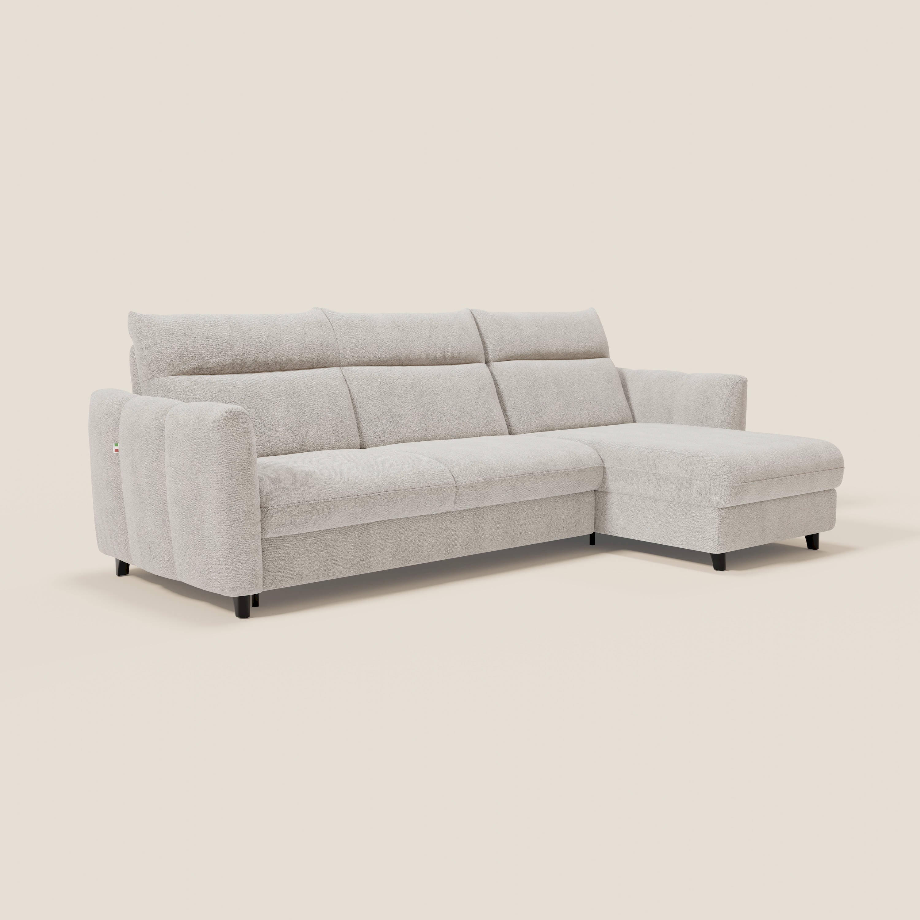 Peonia canapé d'angle convertible avec matelas H18 et chaise longue coffre en bouclette imperméable T07 blanc - Image 3