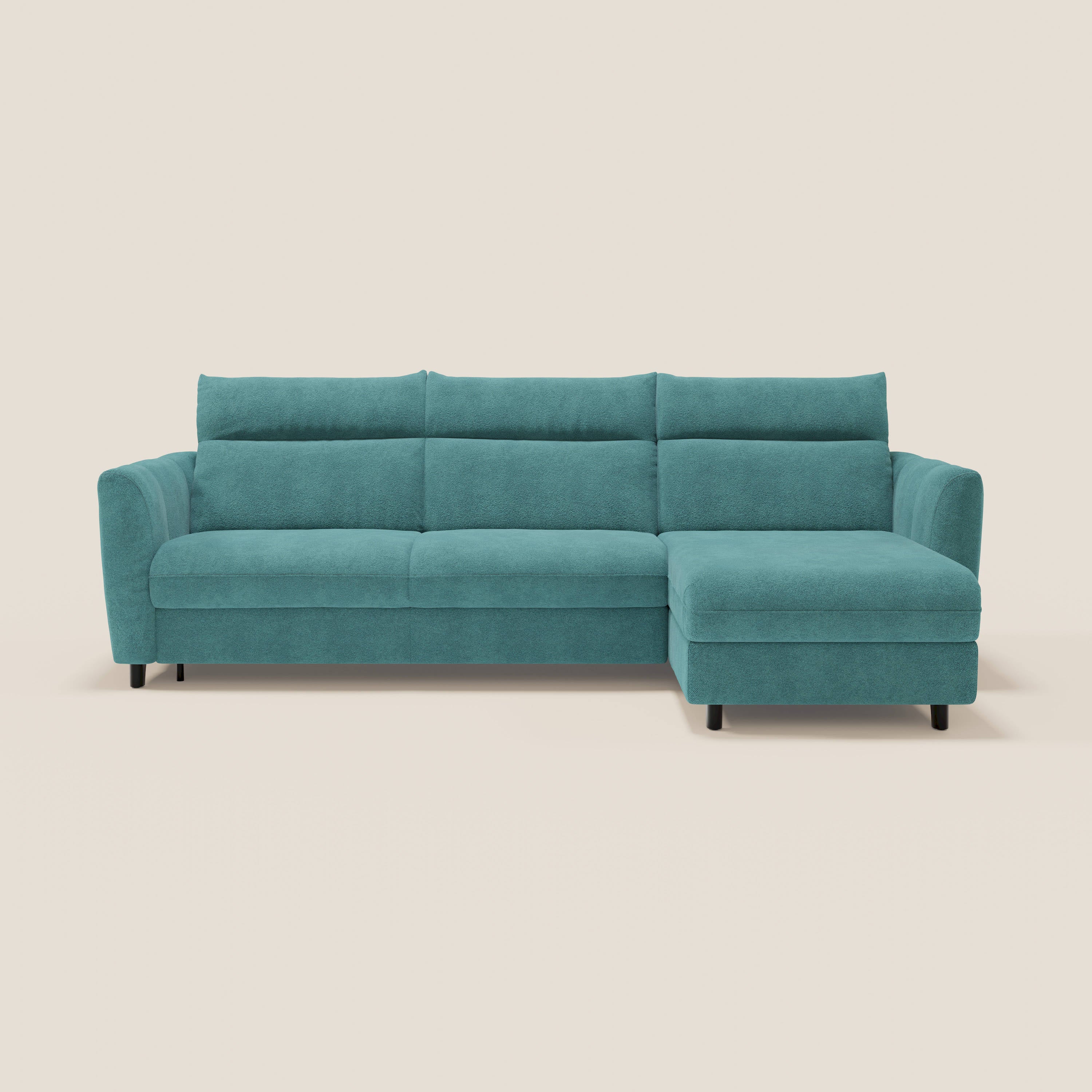 Peonia canapé d'angle convertible avec matelas H18 et chaise longue coffre en bouclette imperméable T07 bleu ciel