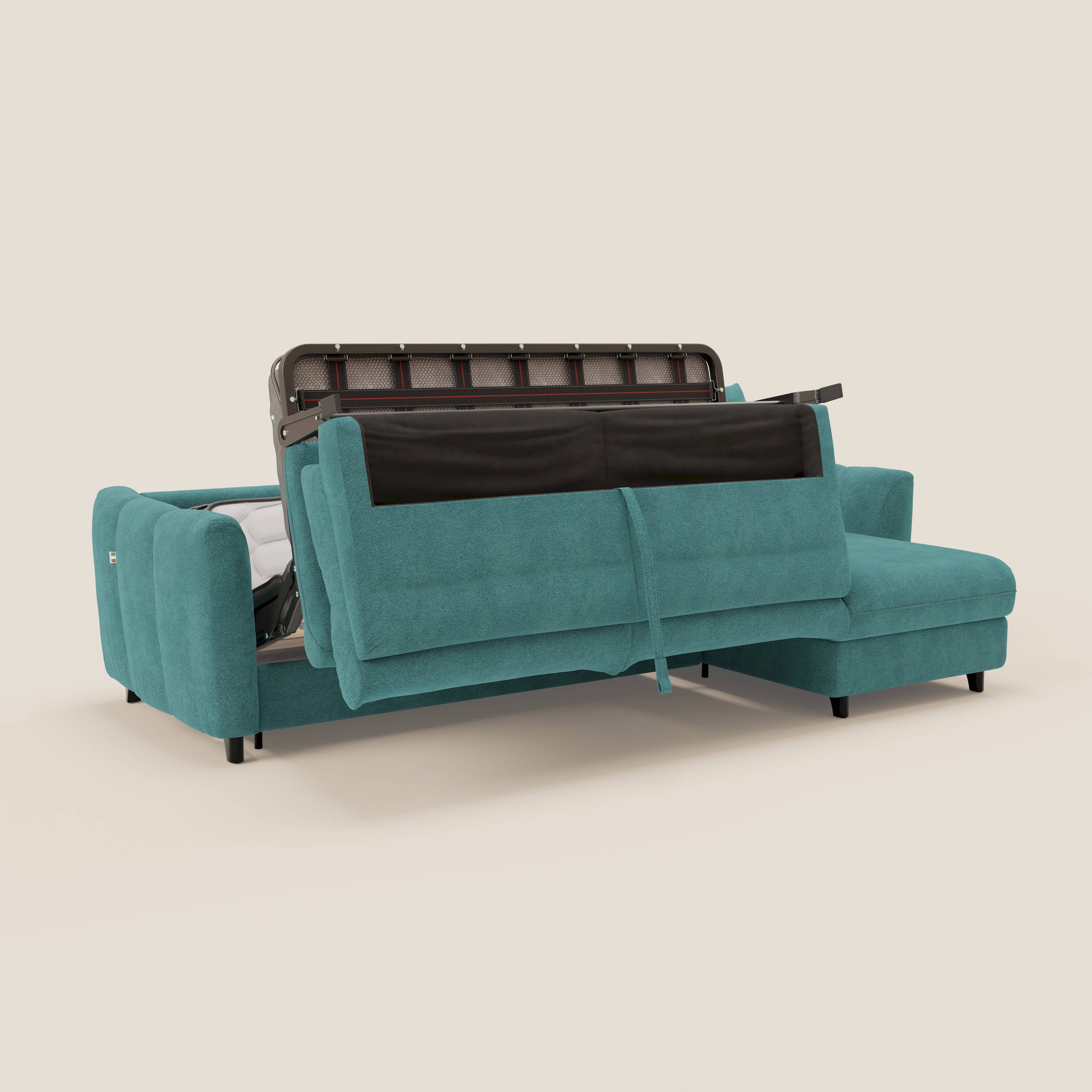 Peonia canapé d'angle convertible avec matelas H18 et chaise longue coffre en bouclette imperméable T07 bleu ciel - Image 10