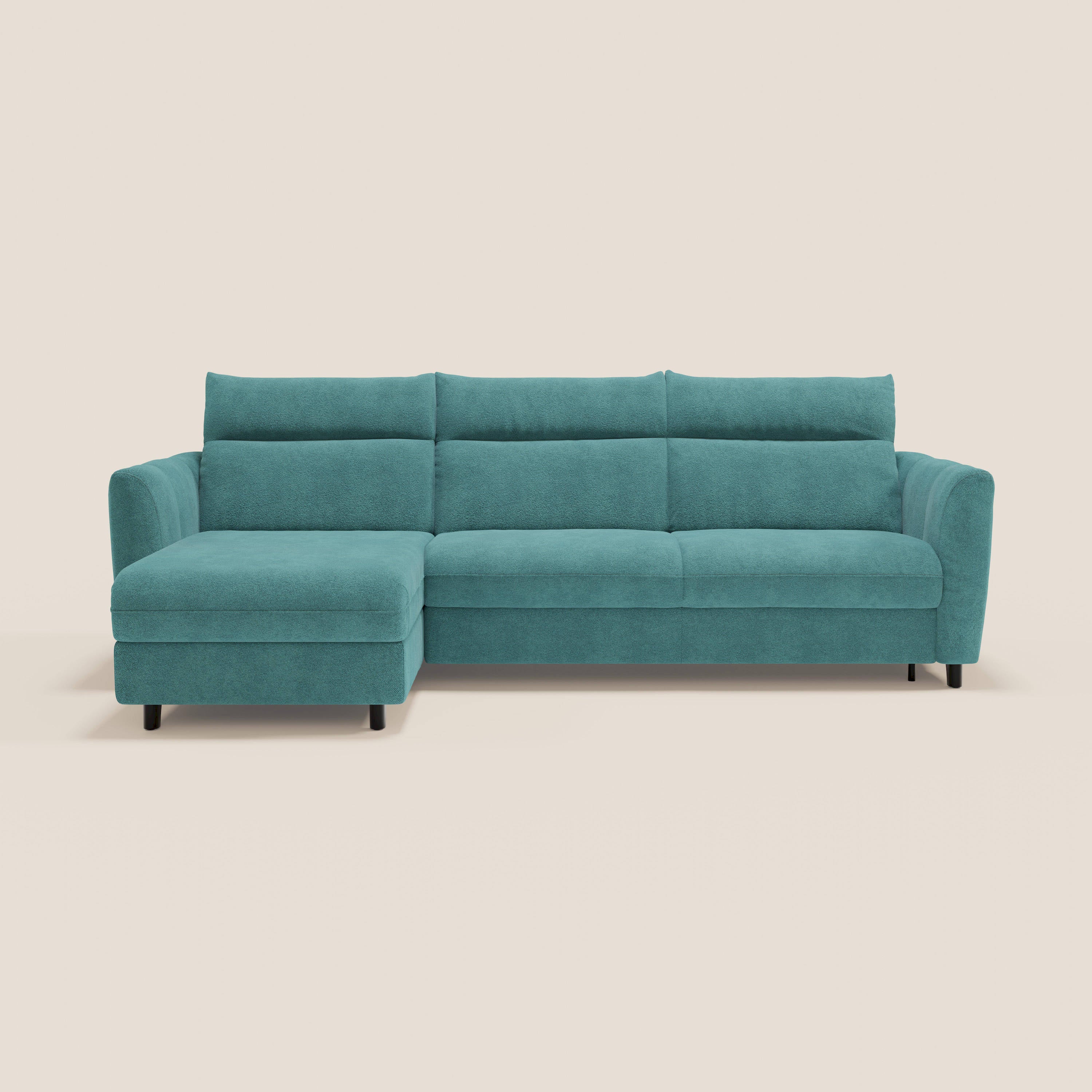 Peonia canapé d'angle convertible avec matelas H18 et chaise longue coffre en bouclette imperméable T07 bleu ciel - Image 12