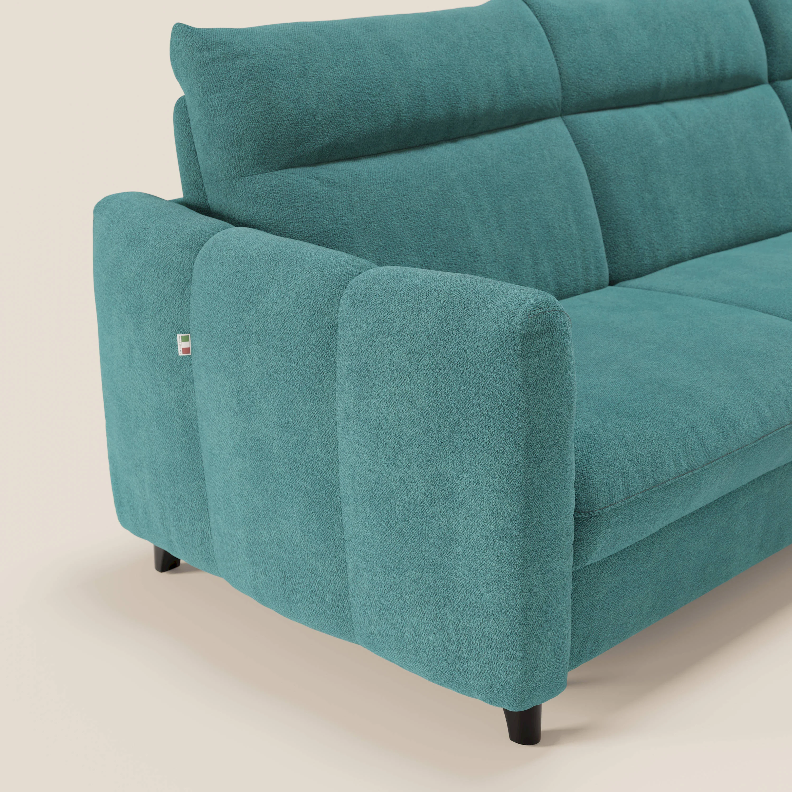 Peonia canapé d'angle convertible avec matelas H18 et chaise longue coffre en bouclette imperméable T07 bleu ciel - Image 4