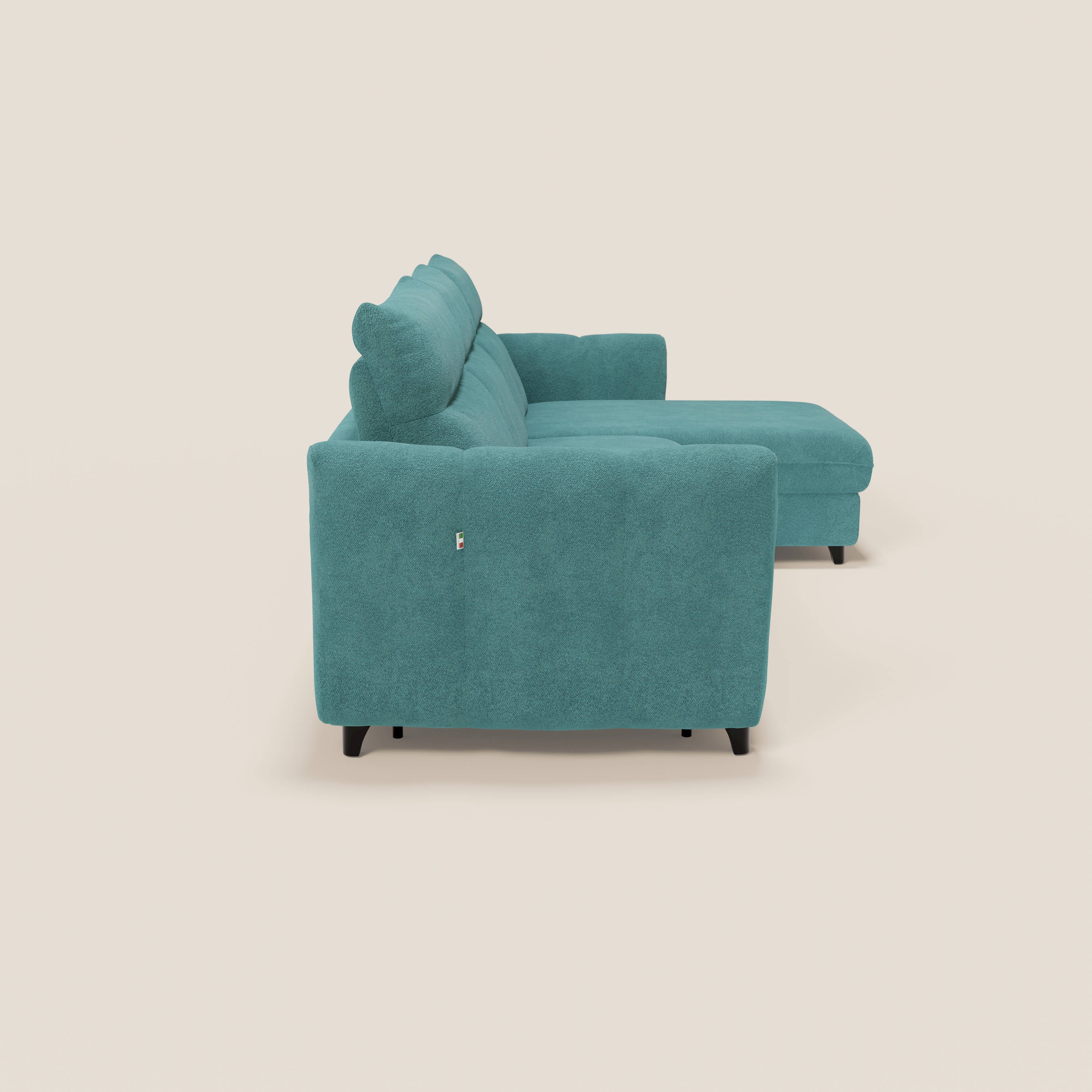 Peonia canapé d'angle convertible avec matelas H18 et chaise longue coffre en bouclette imperméable T07 bleu ciel - Image 6