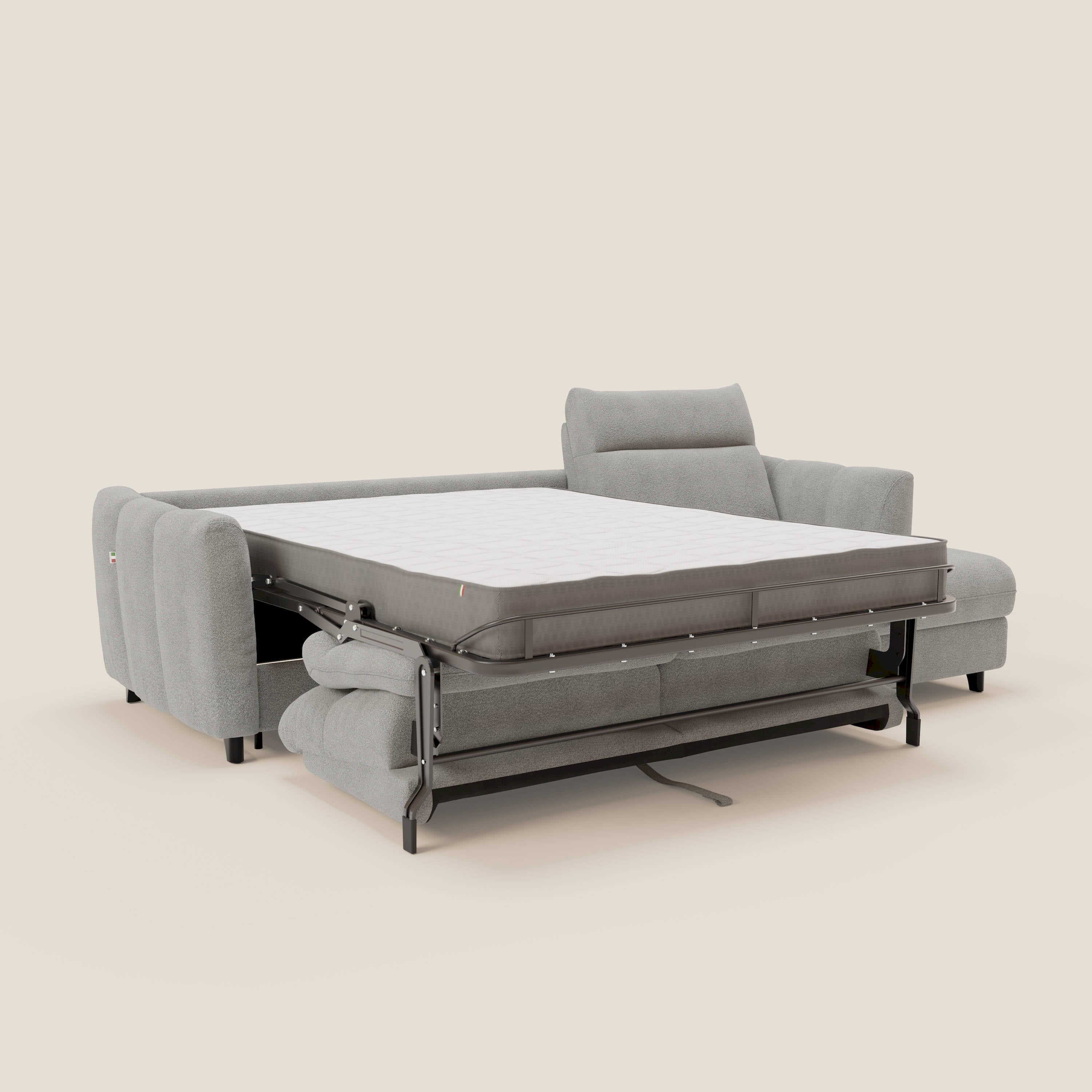 Peonia canapé d'angle convertible avec matelas H18 et chaise longue coffre en bouclette imperméable T07 gris - Image 11
