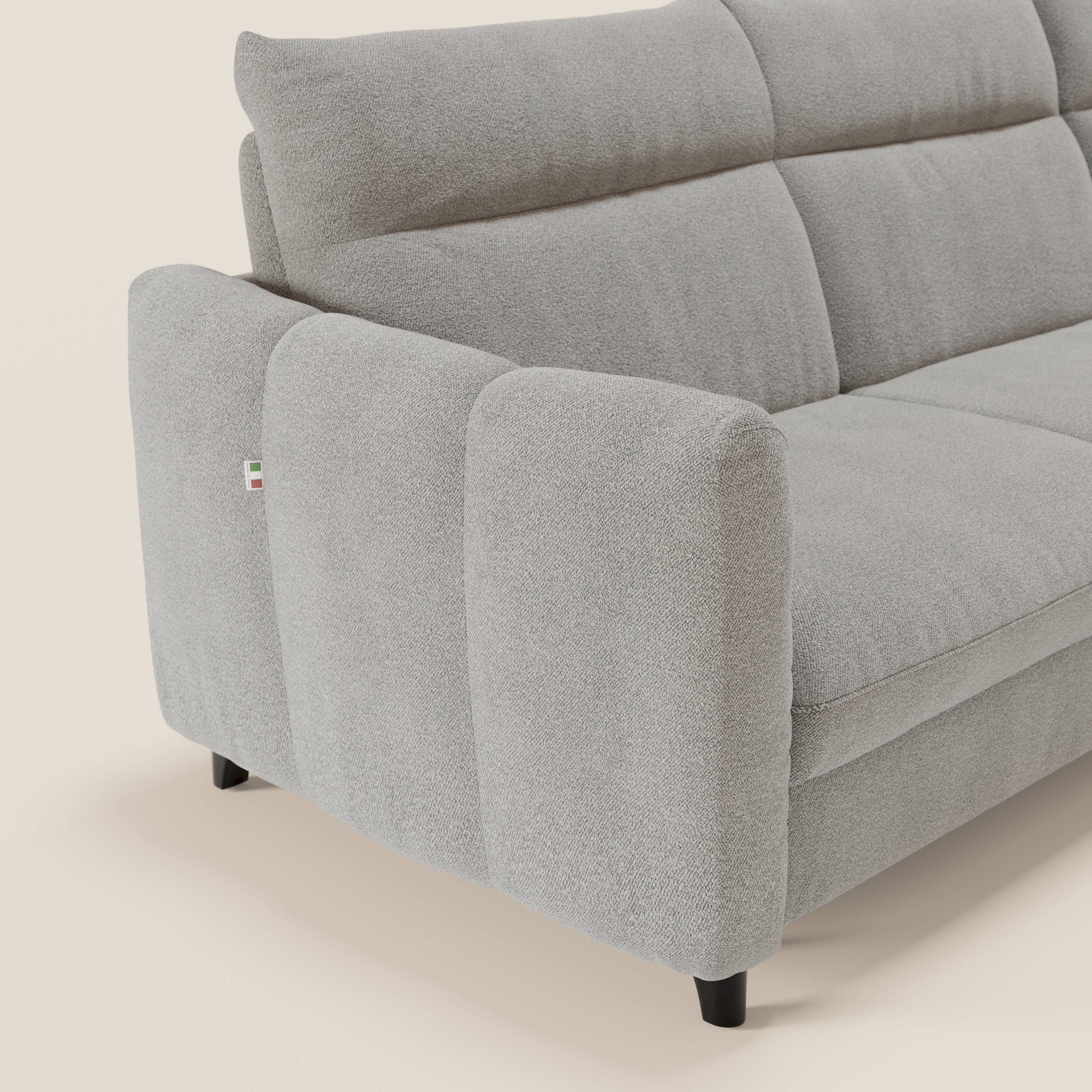 Peonia canapé d'angle convertible avec matelas H18 et chaise longue coffre en bouclette imperméable T07 gris - Image 4