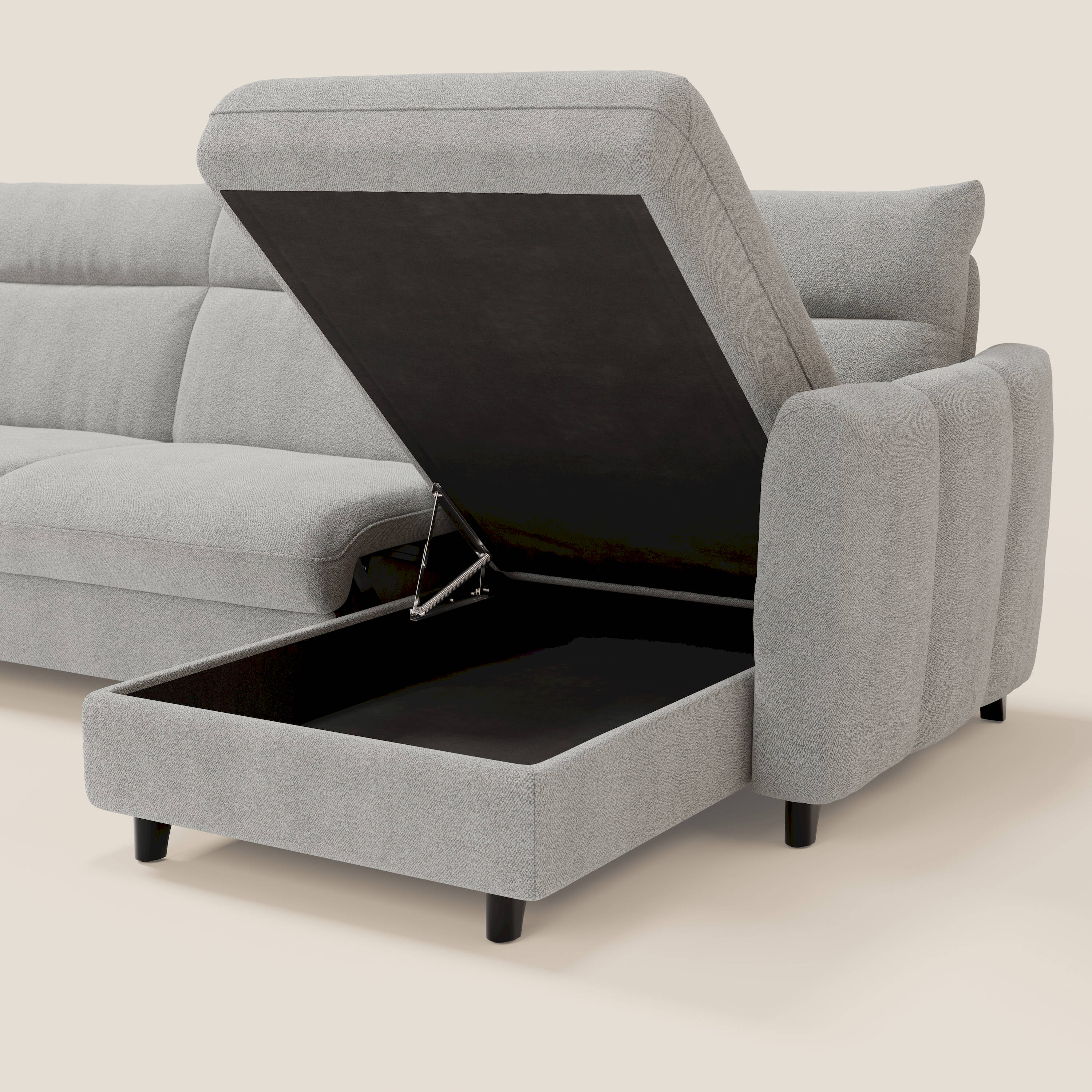 Peonia canapé d'angle convertible avec matelas H18 et chaise longue coffre en bouclette imperméable T07 gris - Image 5