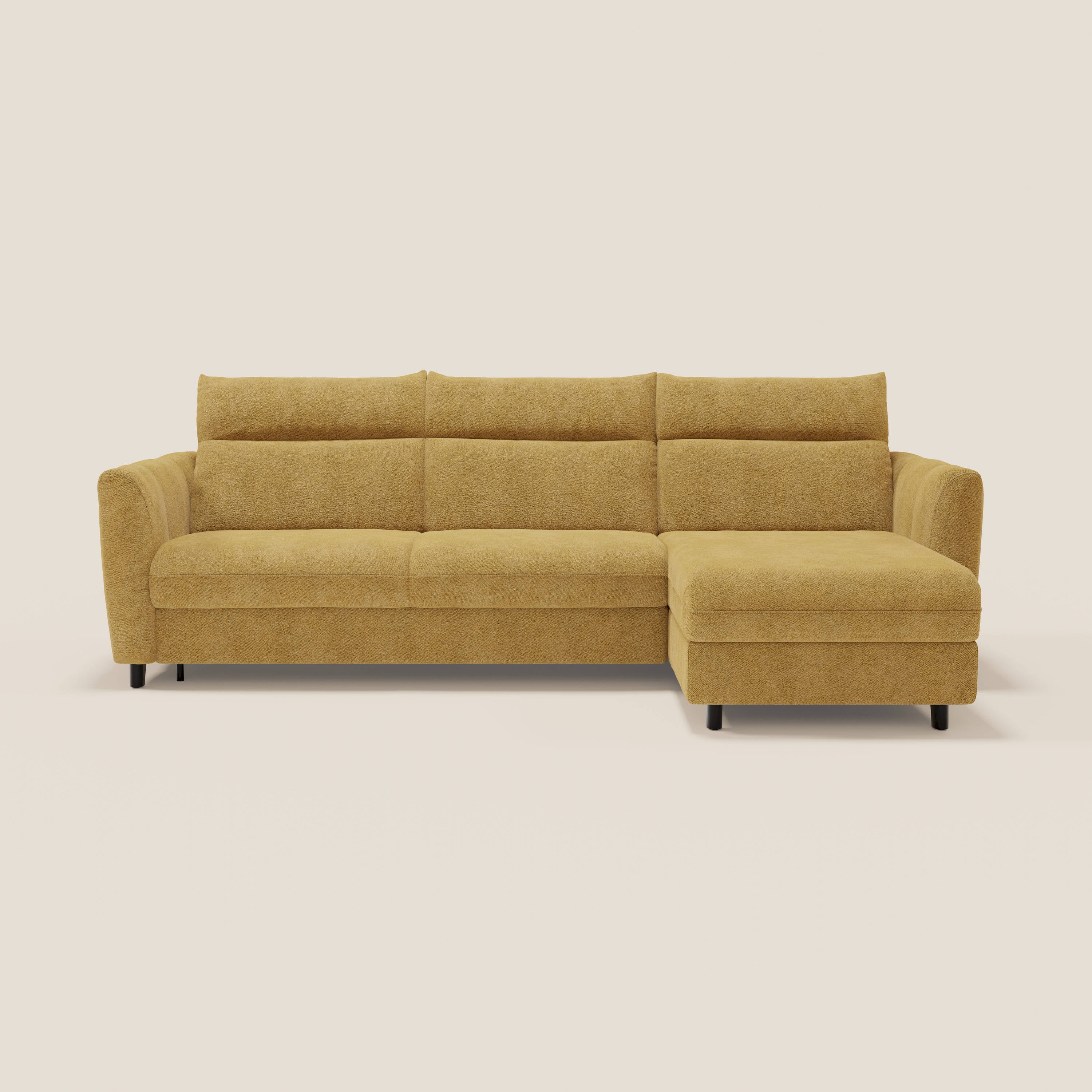Peonia canapé d'angle convertible avec matelas H18 et chaise longue coffre en bouclette imperméable T07 jaune