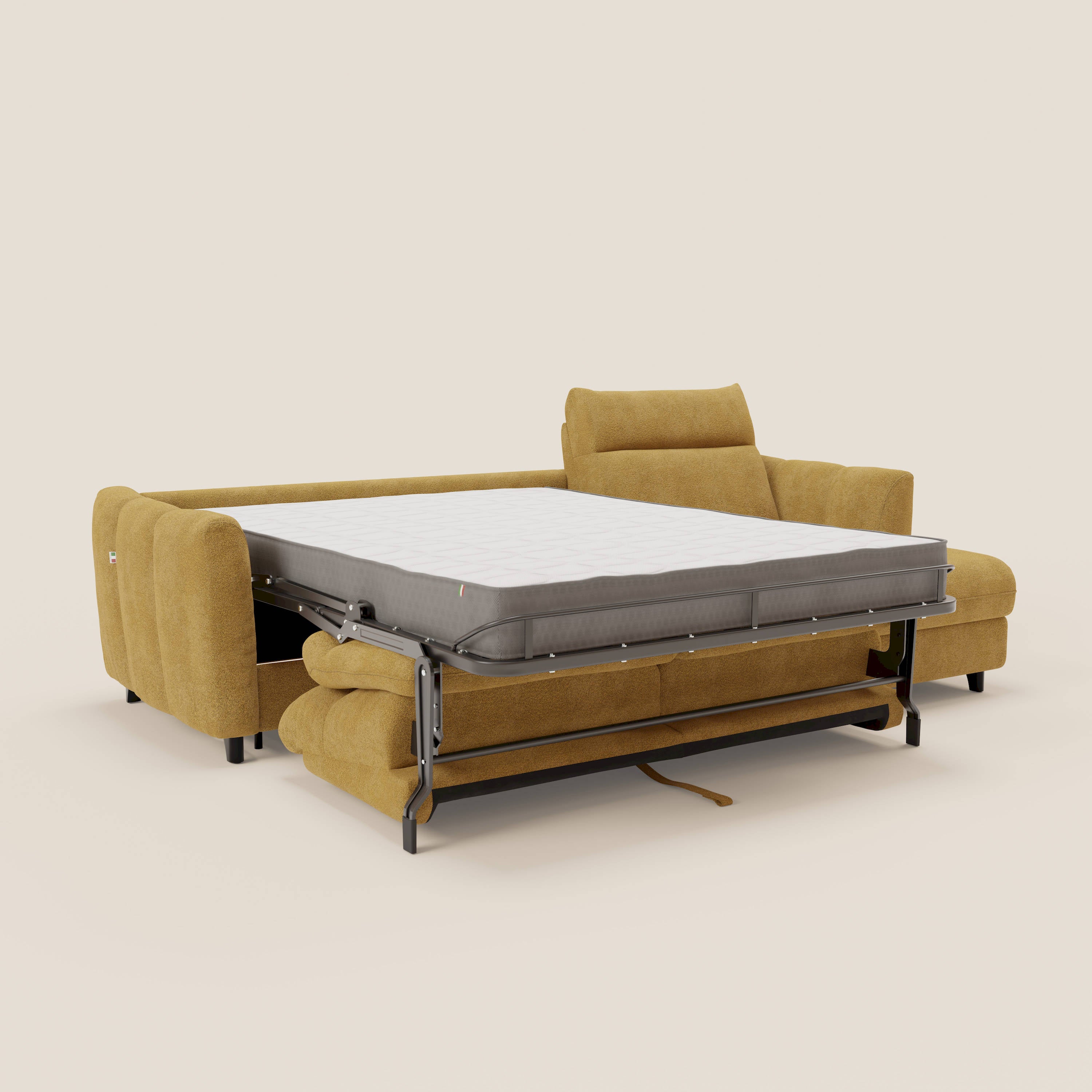 Peonia canapé d'angle convertible avec matelas H18 et chaise longue coffre en bouclette imperméable T07 jaune - Image 11