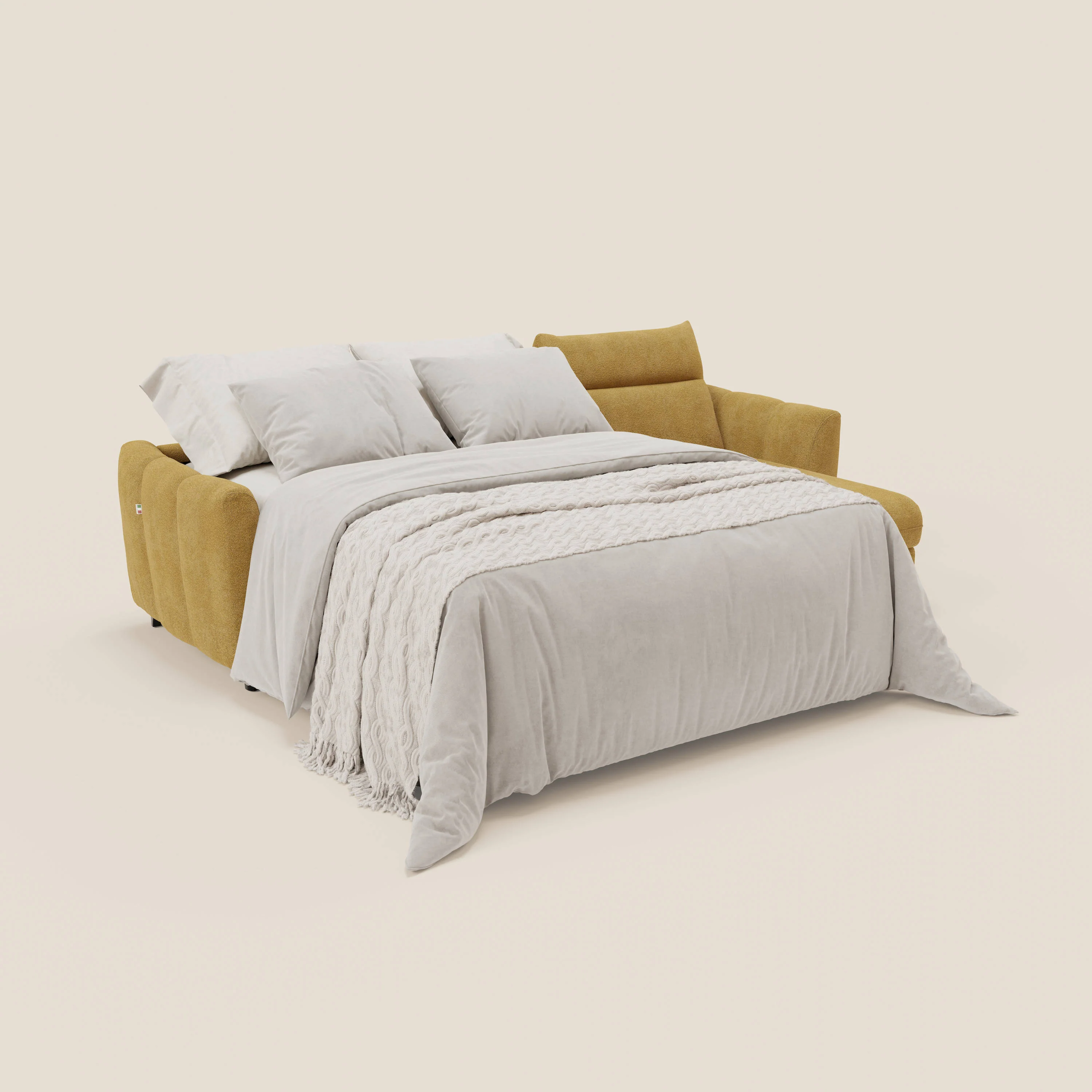 Peonia canapé d'angle convertible avec matelas H18 et chaise longue coffre en bouclette imperméable T07 jaune - Image 2