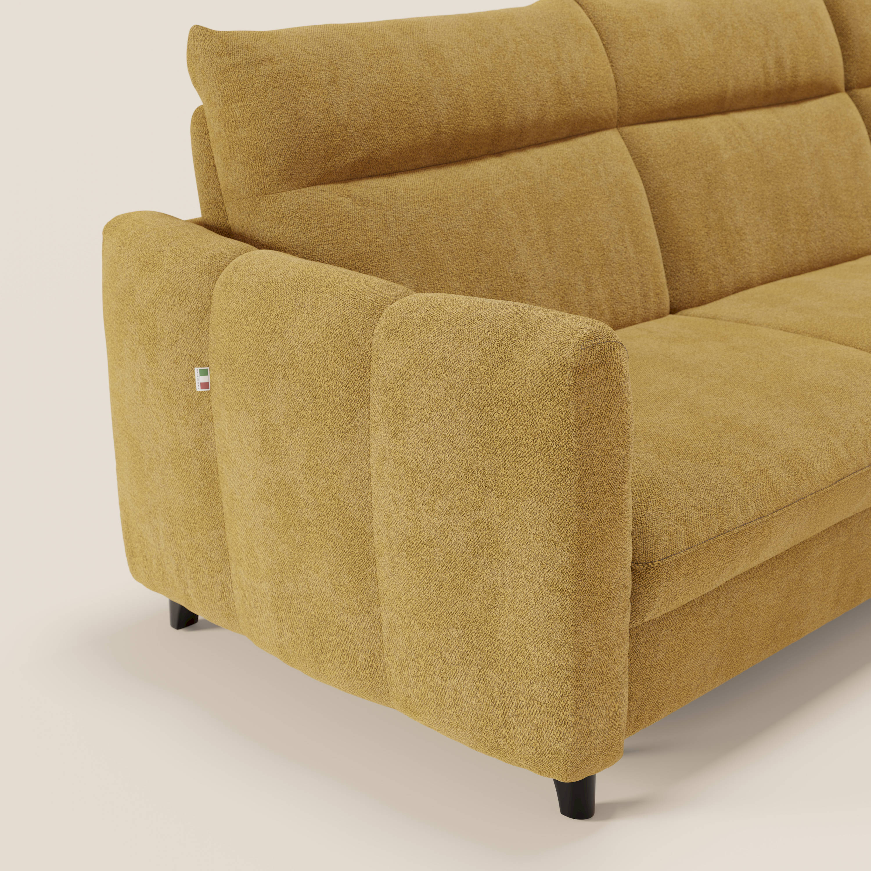 Peonia canapé d'angle convertible avec matelas H18 et chaise longue coffre en bouclette imperméable T07 jaune - Image 4