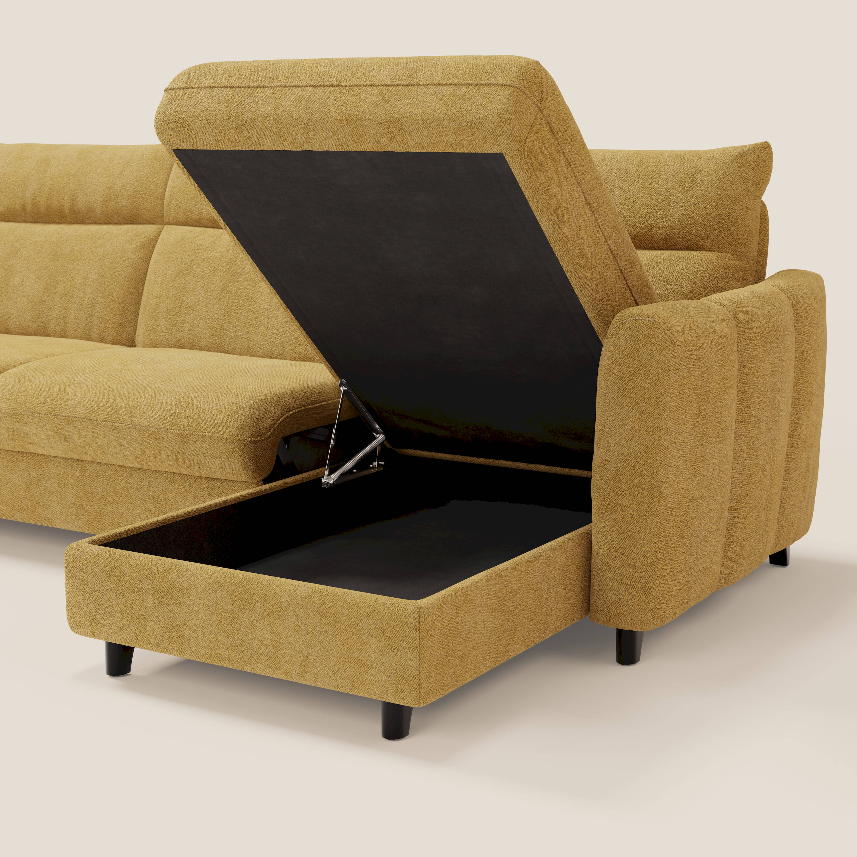 Peonia canapé d'angle convertible avec matelas H18 et chaise longue coffre en bouclette imperméable T07 jaune - Image 5