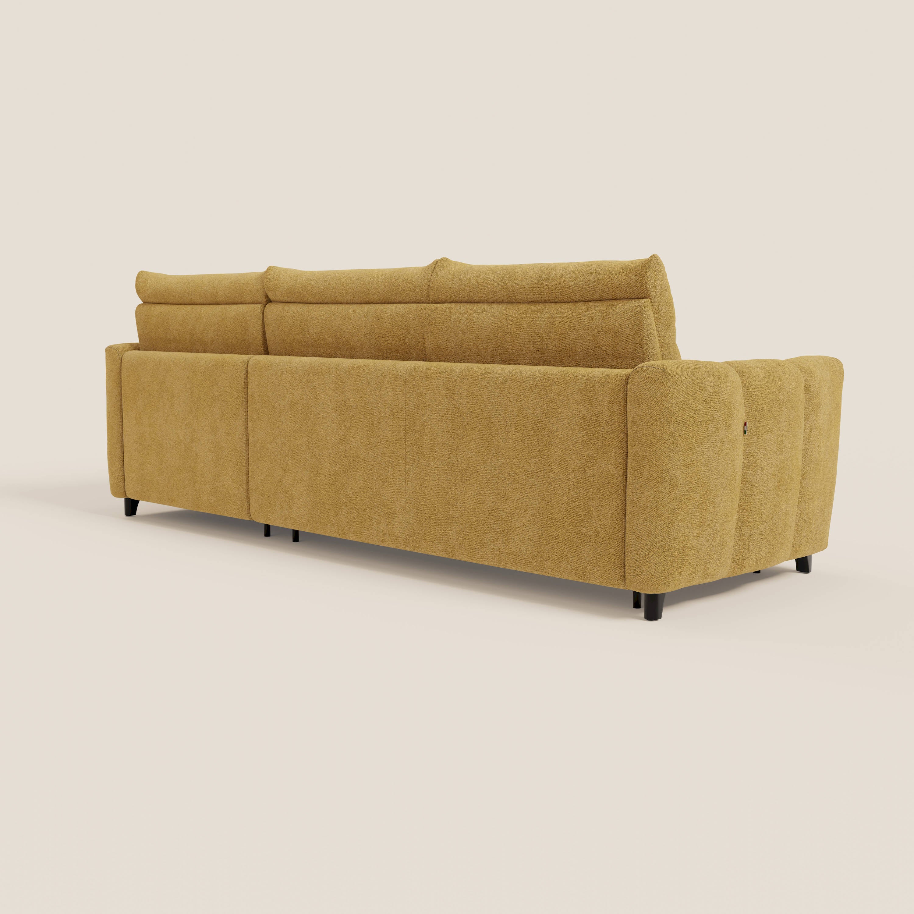 Peonia canapé d'angle convertible avec matelas H18 et chaise longue coffre en bouclette imperméable T07 jaune - Image 7