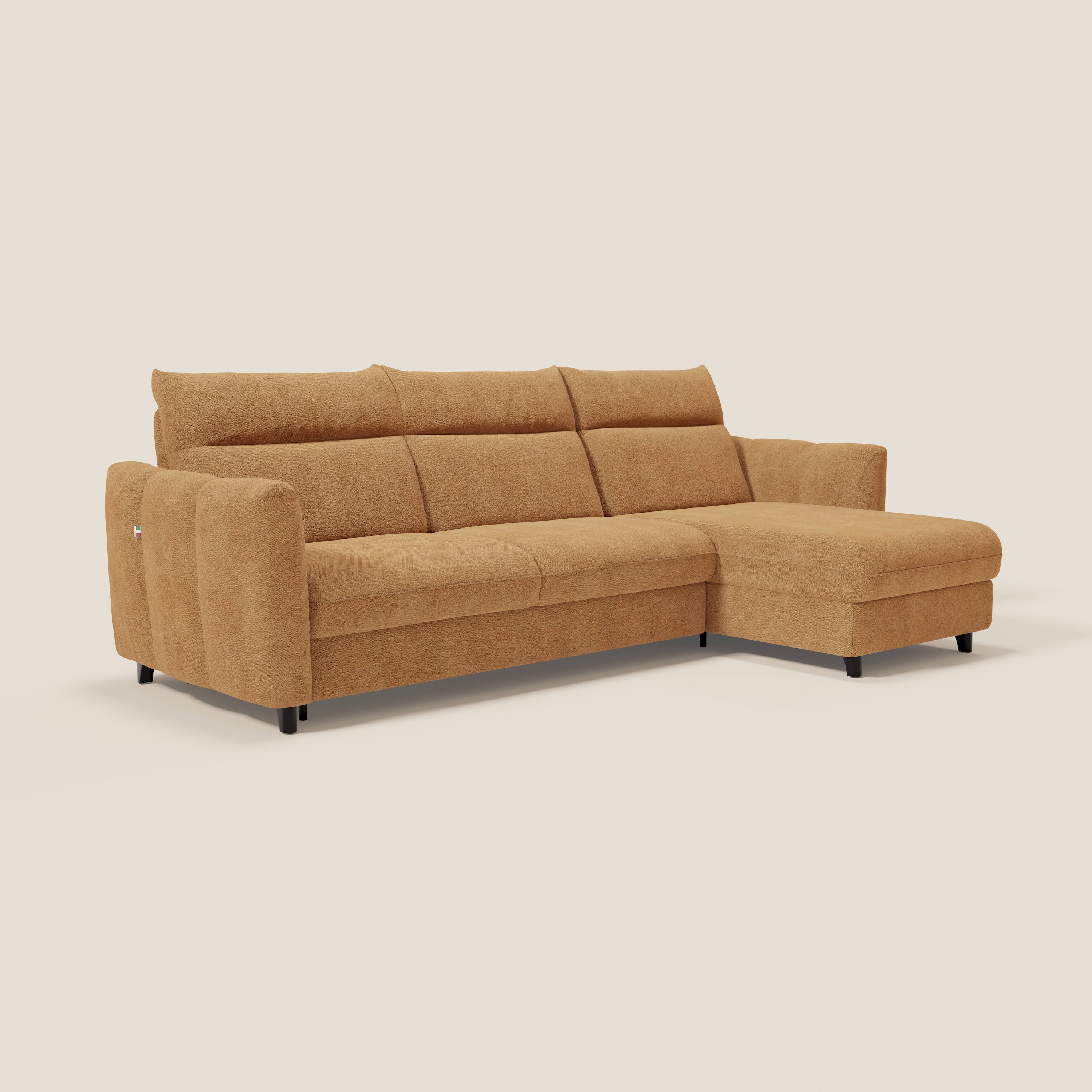 Peonia canapé d'angle convertible avec matelas H18 et chaise longue coffre en bouclette imperméable T07 orange - Image 3