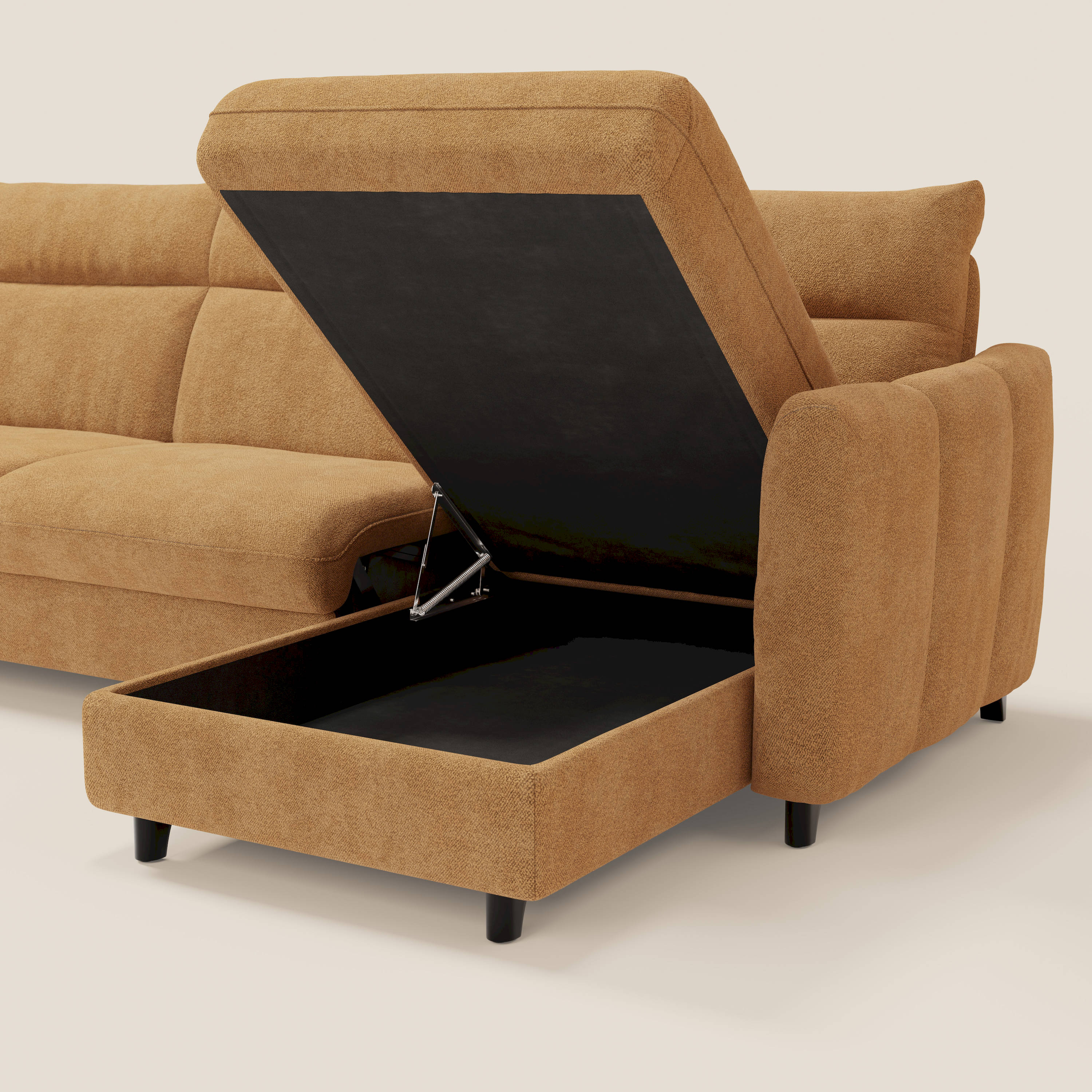 Peonia canapé d'angle convertible avec matelas H18 et chaise longue coffre en bouclette imperméable T07 orange - Image 5