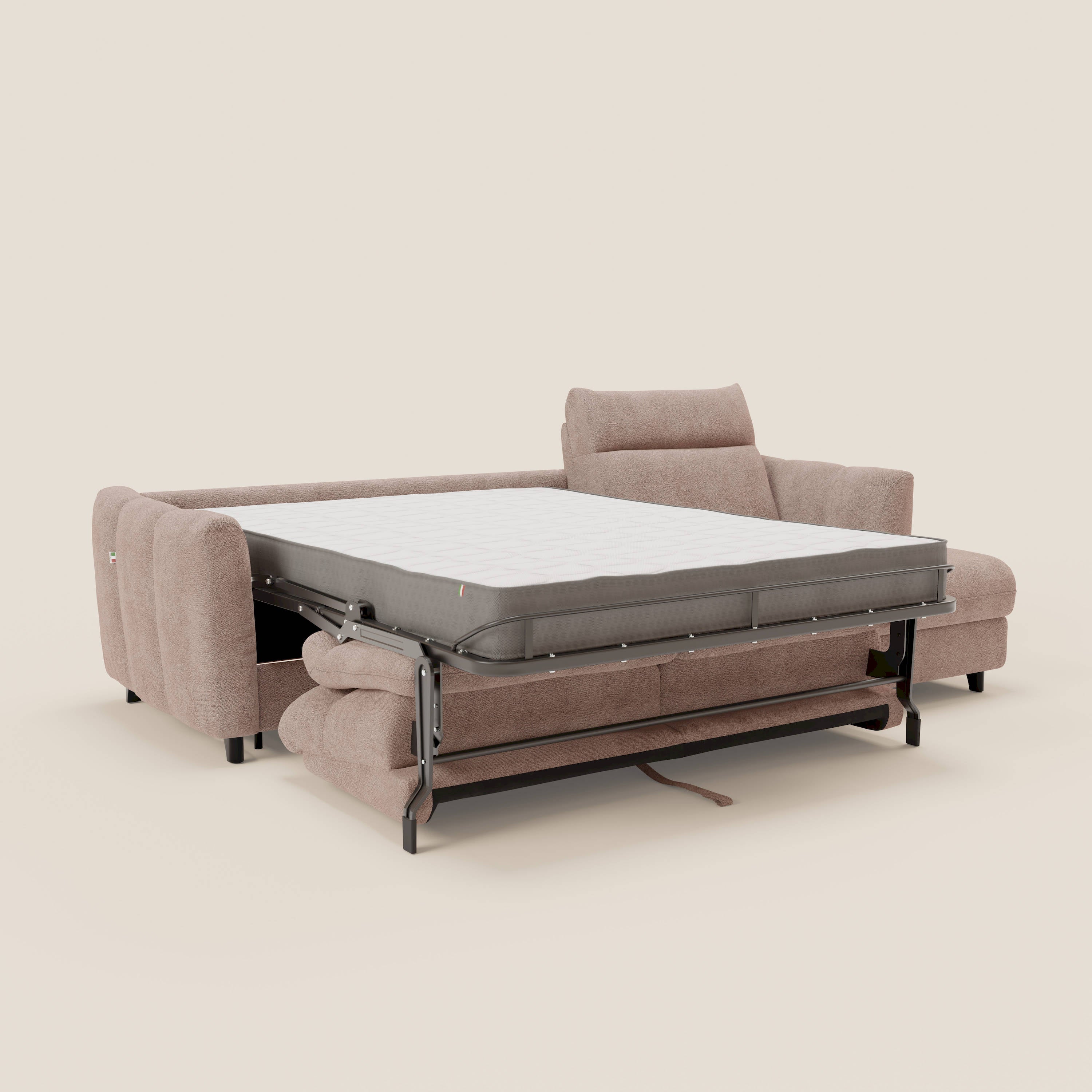 Peonia canapé d'angle convertible avec matelas H18 et chaise longue coffre en bouclette imperméable T07 rose - Image 11