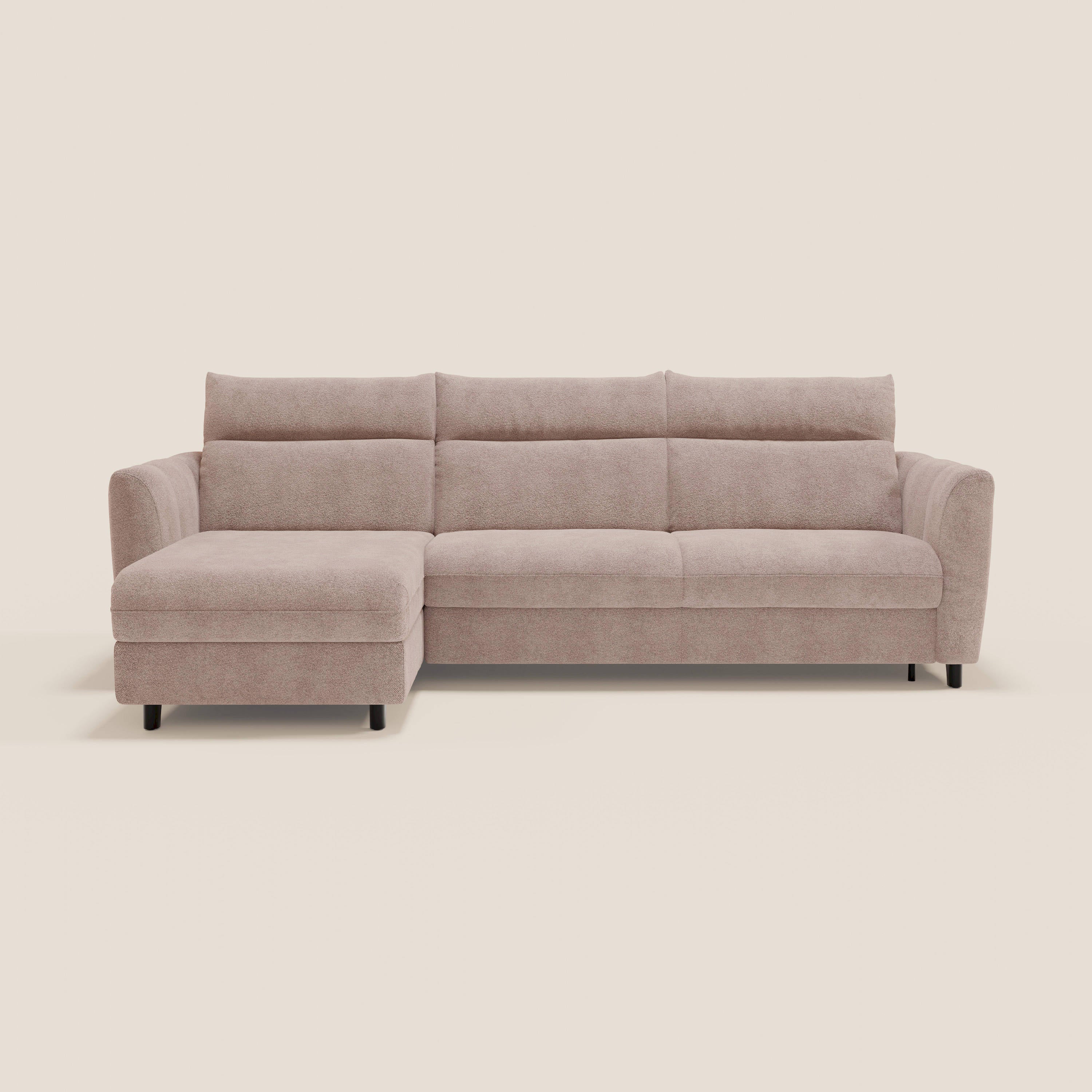 Peonia canapé d'angle convertible avec matelas H18 et chaise longue coffre en bouclette imperméable T07 rose - Image 12