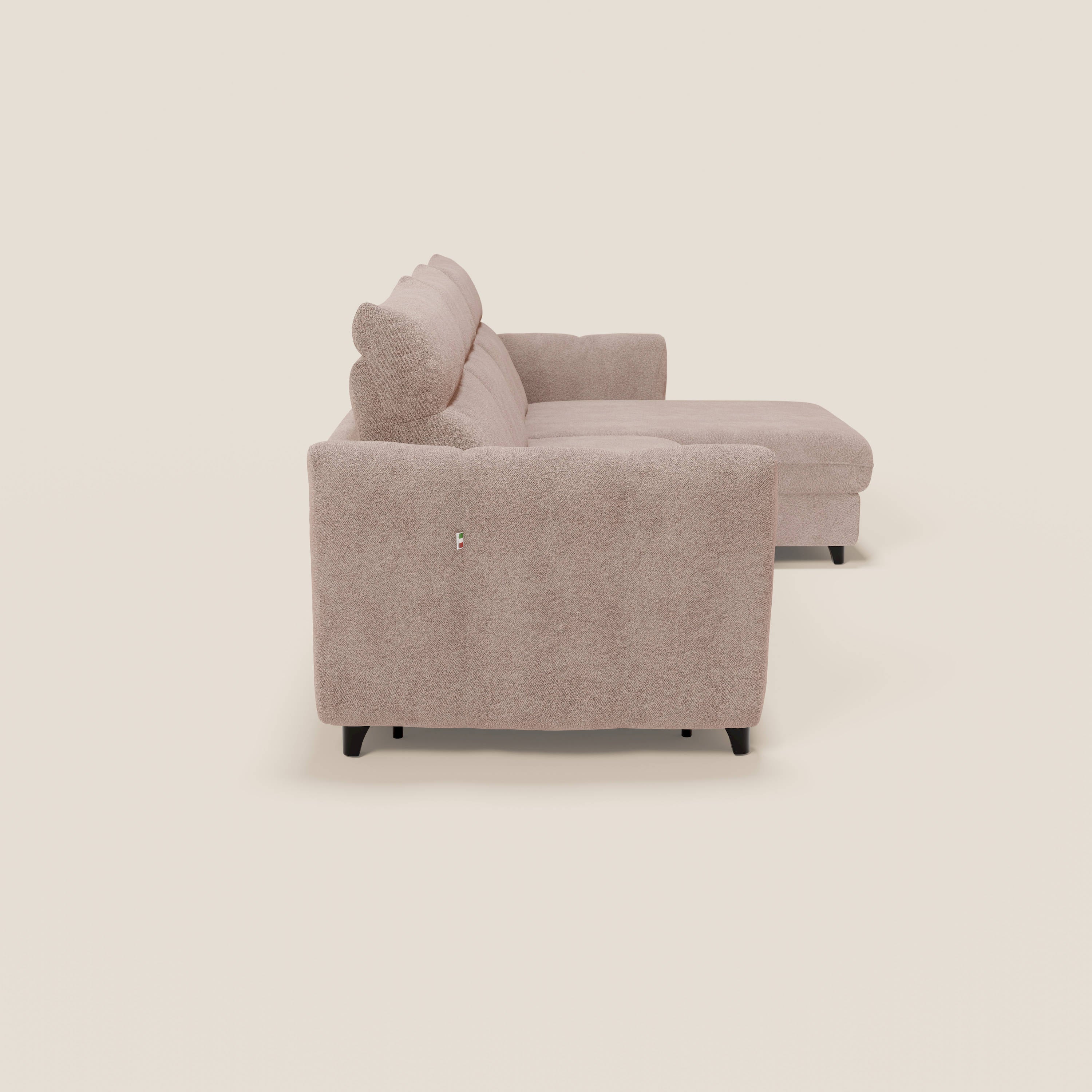 Peonia canapé d'angle convertible avec matelas H18 et chaise longue coffre en bouclette imperméable T07 rose - Image 6