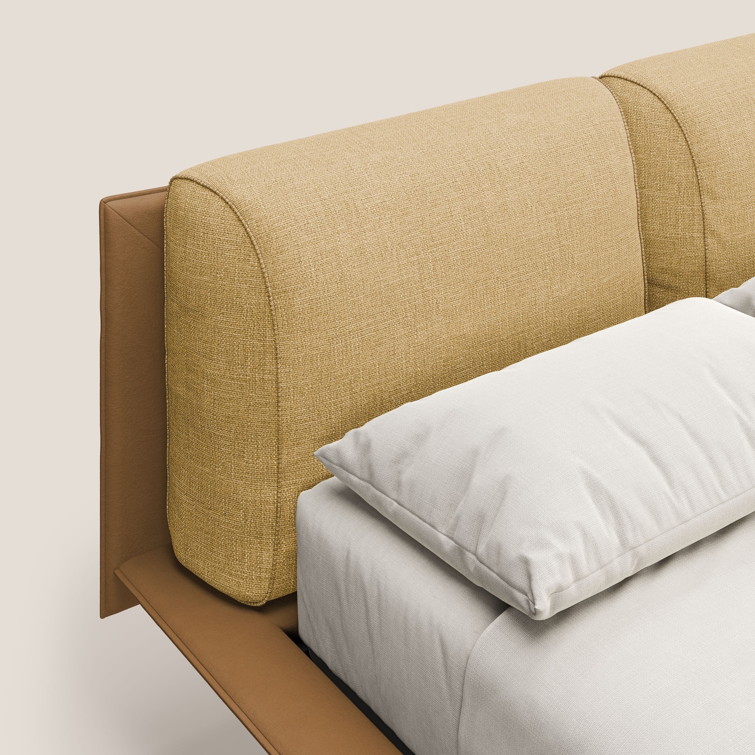 Petra lit design bicolore avec coussins en plumes, pieds foncés et tissu imperméable T11 et T06 cuir - jaune - Image 5