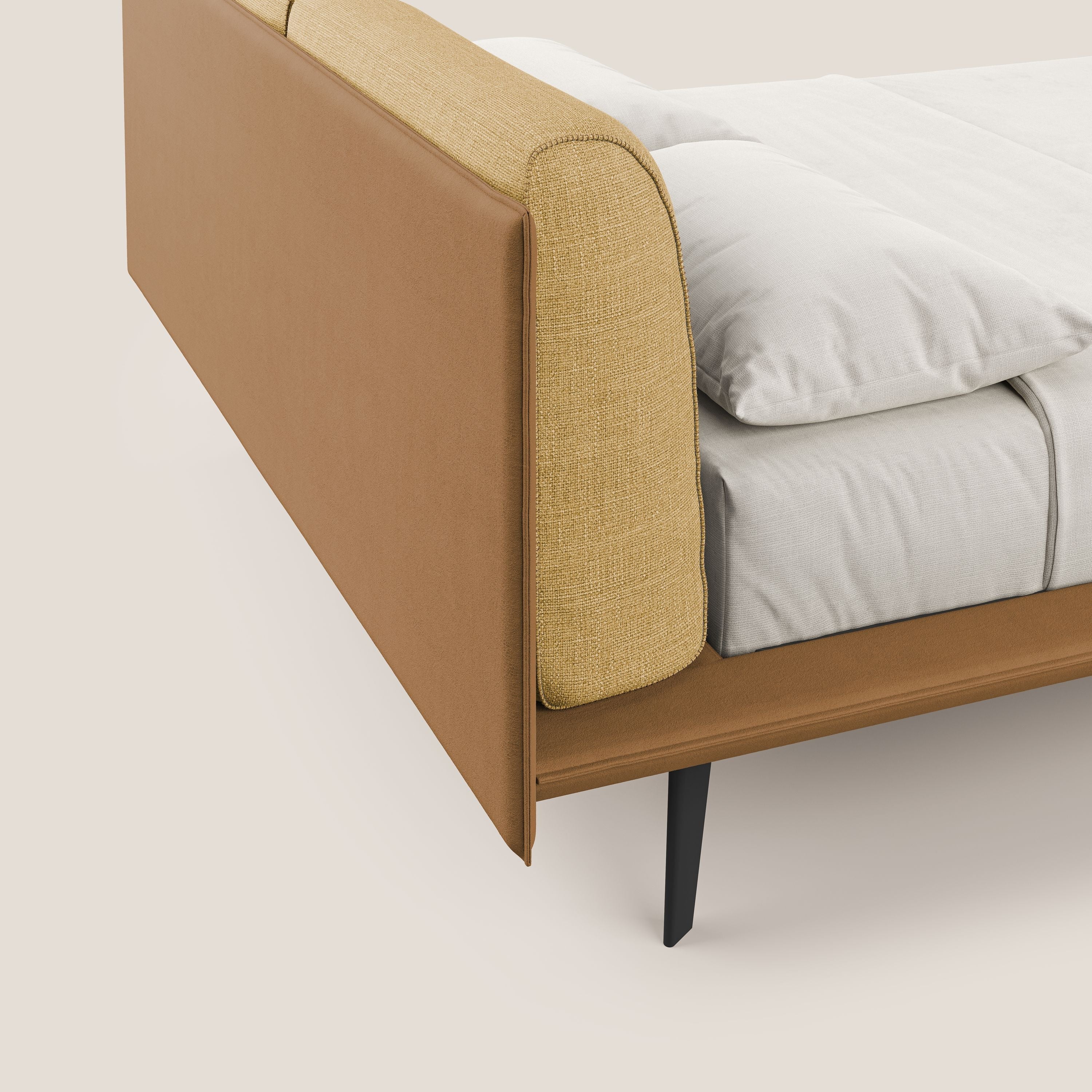 Petra lit design bicolore avec coussins en plumes, pieds foncés et tissu imperméable T11 et T06 cuir - jaune - Image 6