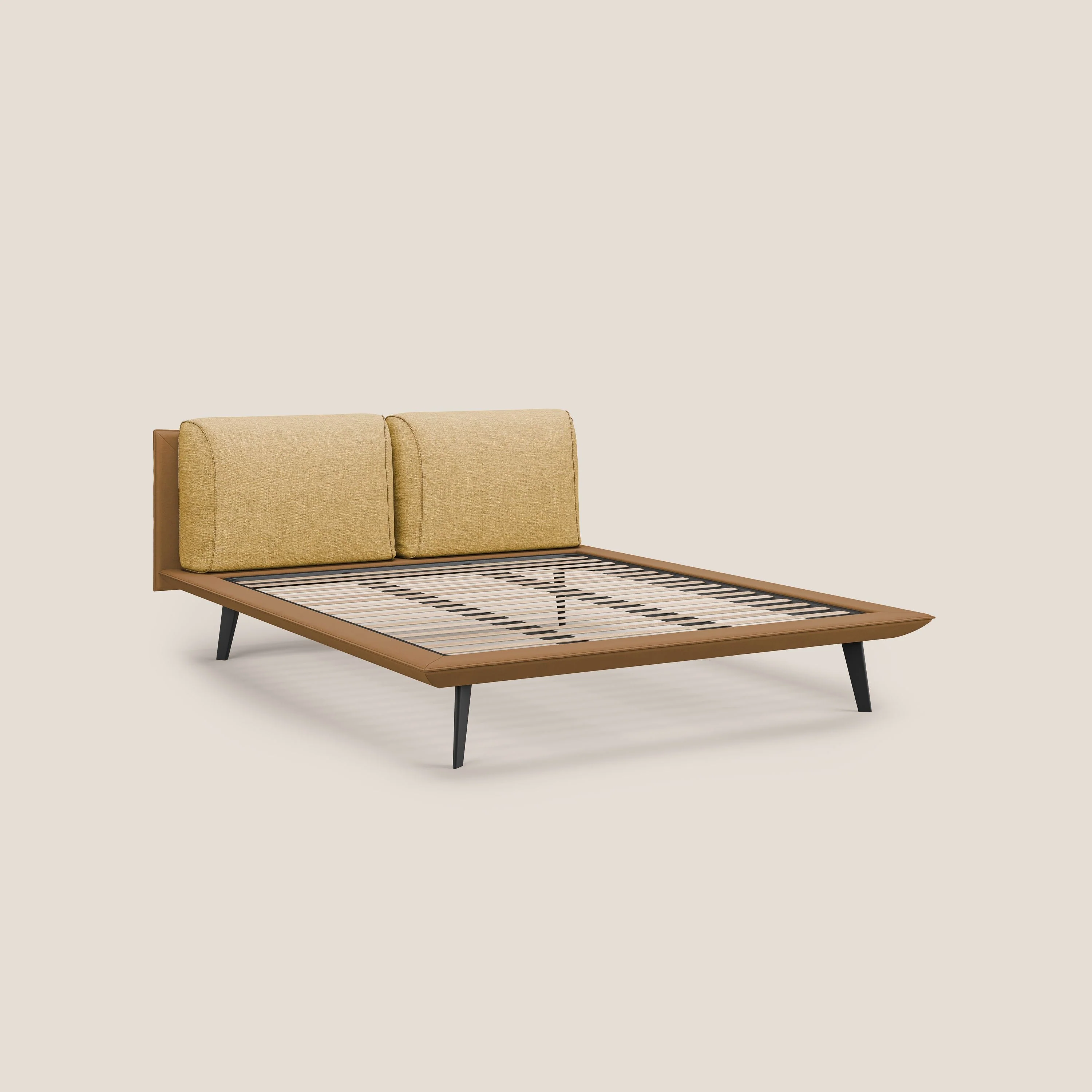 Petra lit design bicolore avec coussins en plumes, pieds foncés et tissu imperméable T11 et T06 cuir - jaune - Image 7