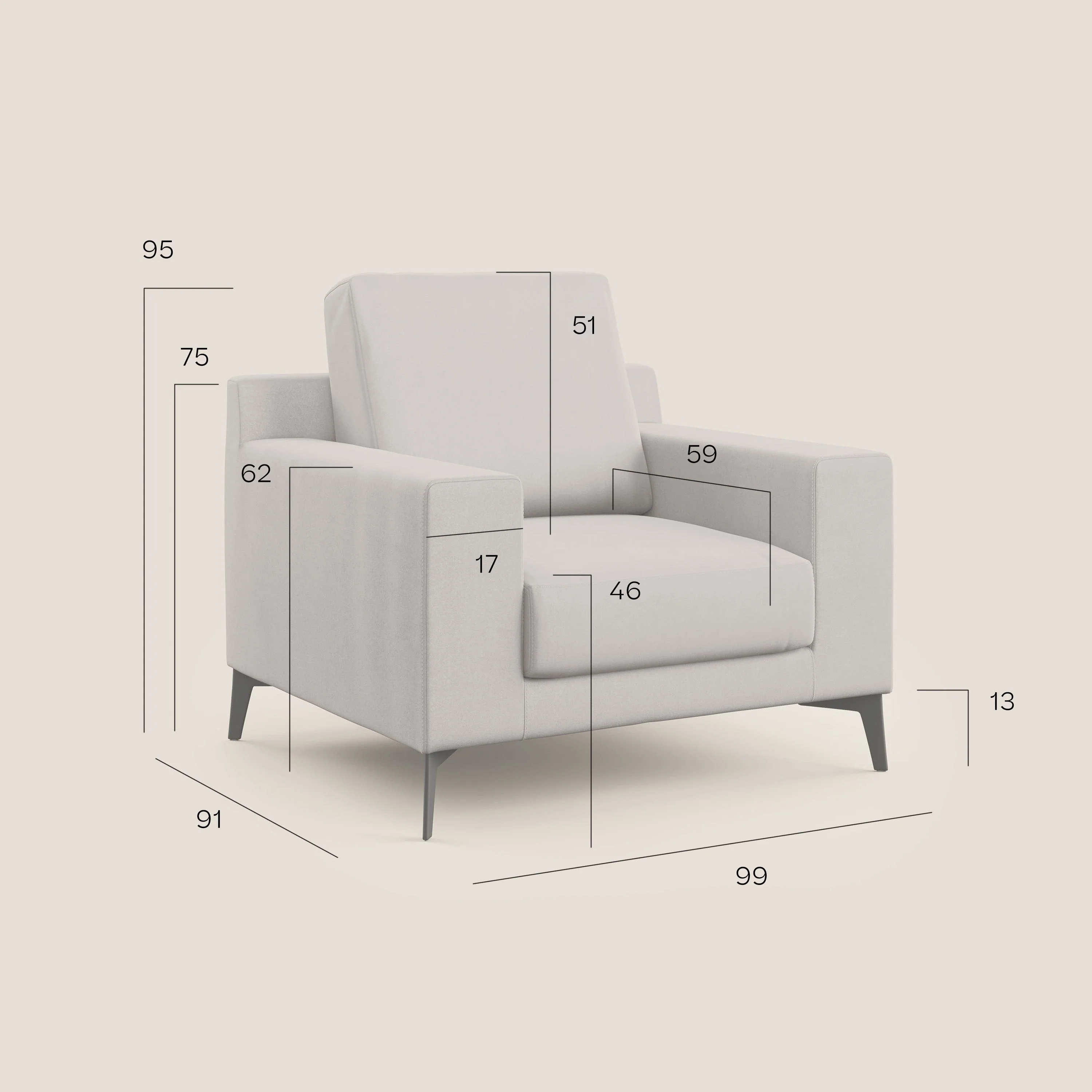 Prestige fauteuil moderne en microfibre détachable T11 beige - Image 9