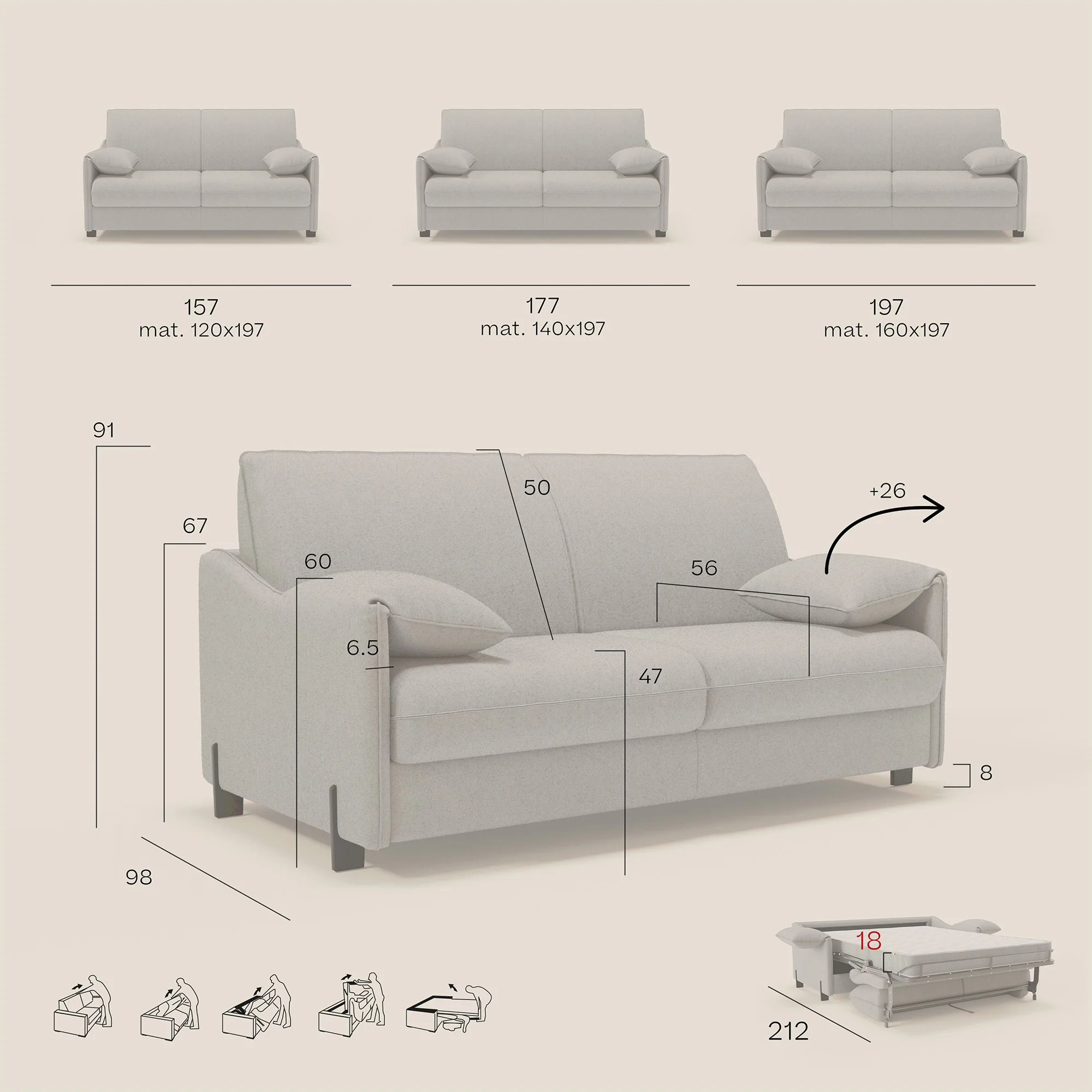 Primula Canapé convertible avec matelas H18 cm en tissu détachable T05 marron - Image 14