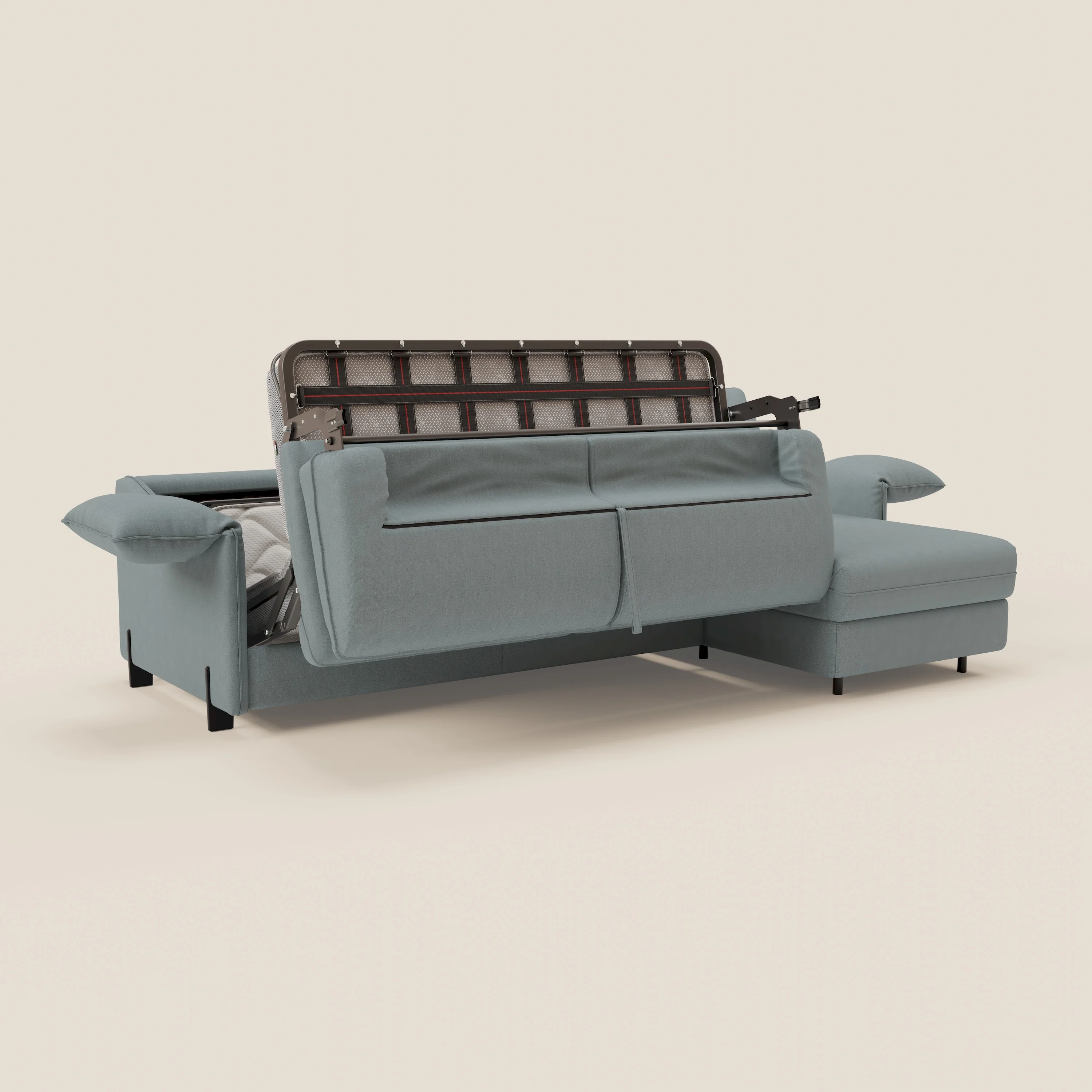 Primula Canapé convertible d'angle avec matelas H18 cm et chaise longue coffre en tissu détachable T05 bleu pastel - Image 12