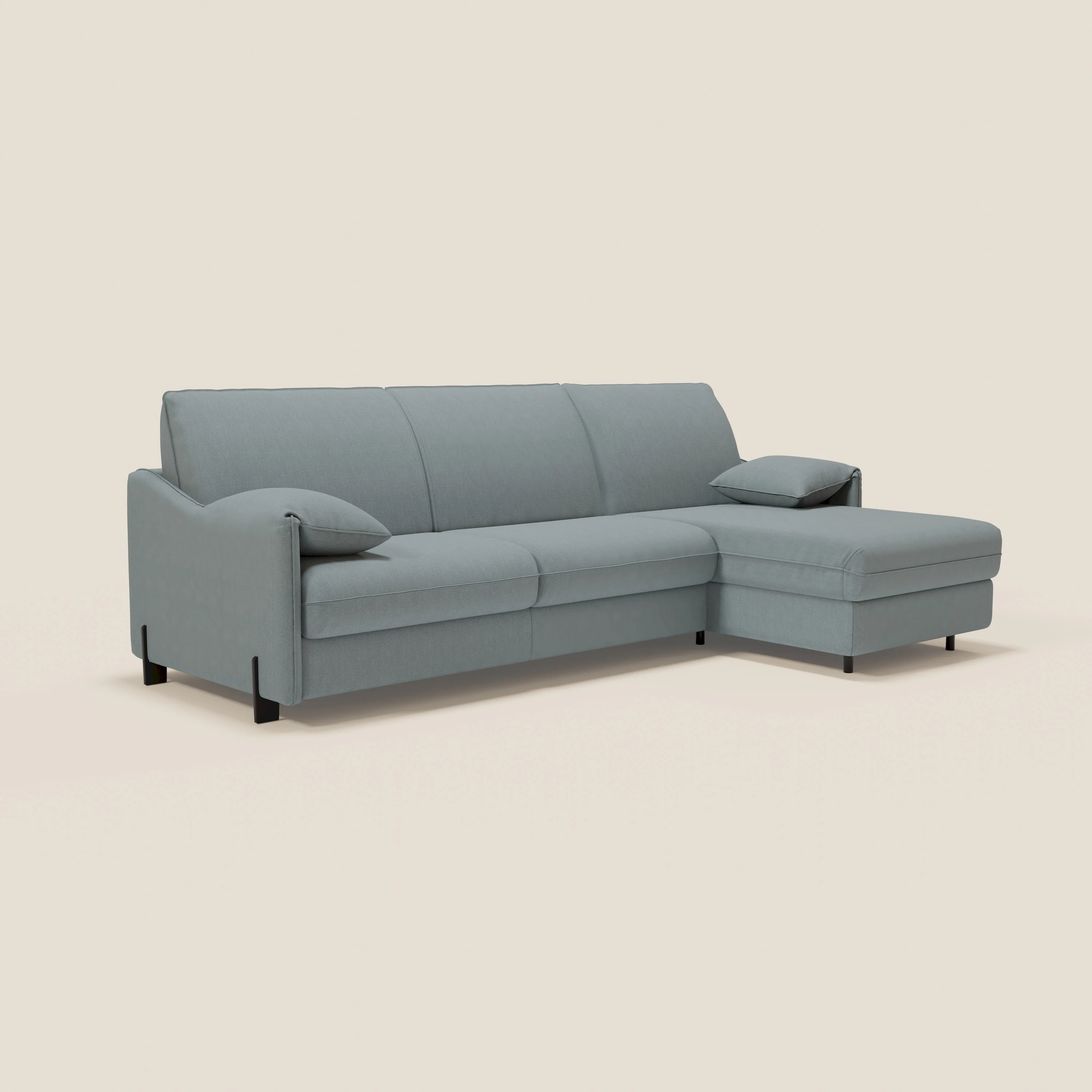 Primula Canapé convertible d'angle avec matelas H18 cm et chaise longue coffre en tissu détachable T05 bleu pastel - Image 5