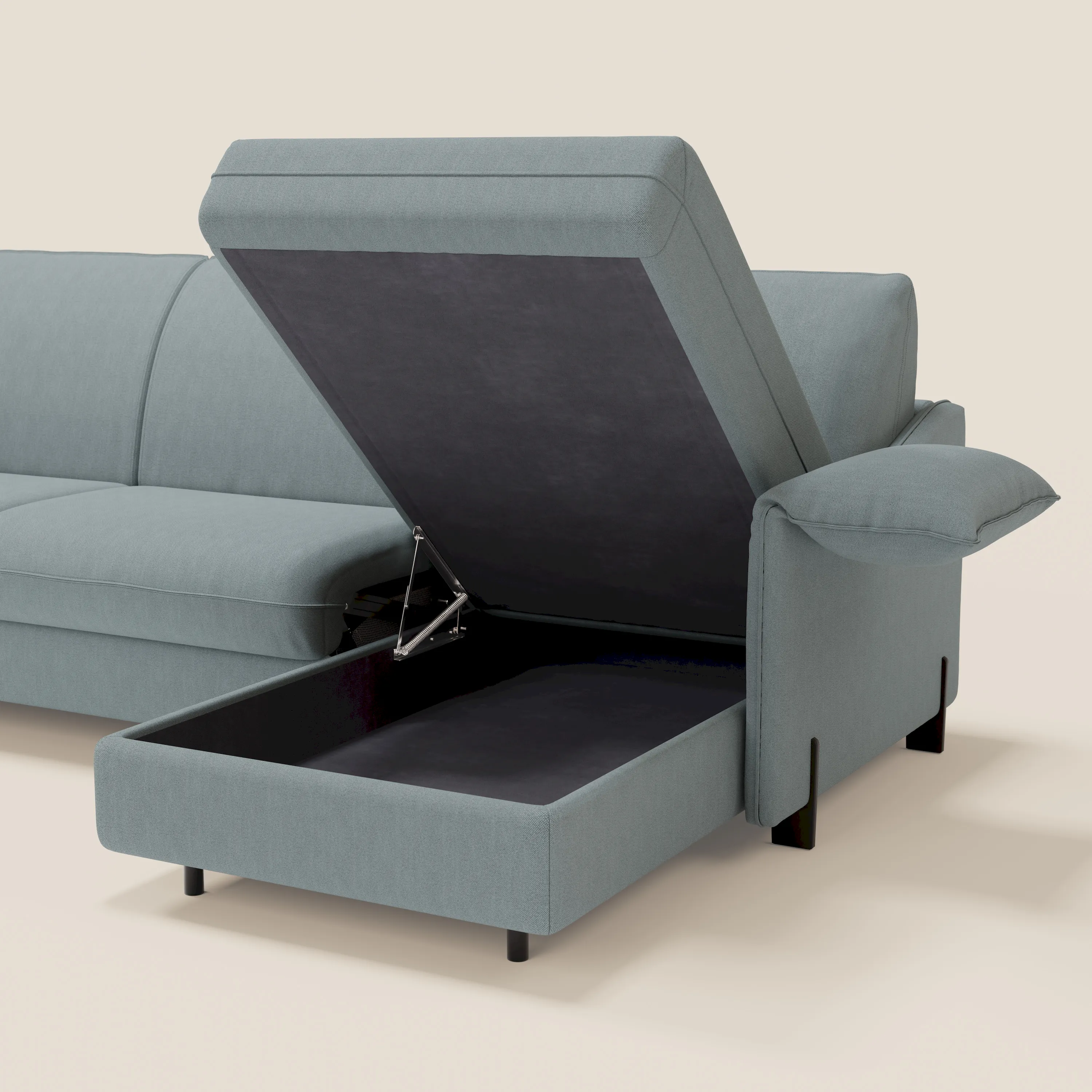 Primula Canapé convertible d'angle avec matelas H18 cm et chaise longue coffre en tissu détachable T05 bleu pastel - Image 7