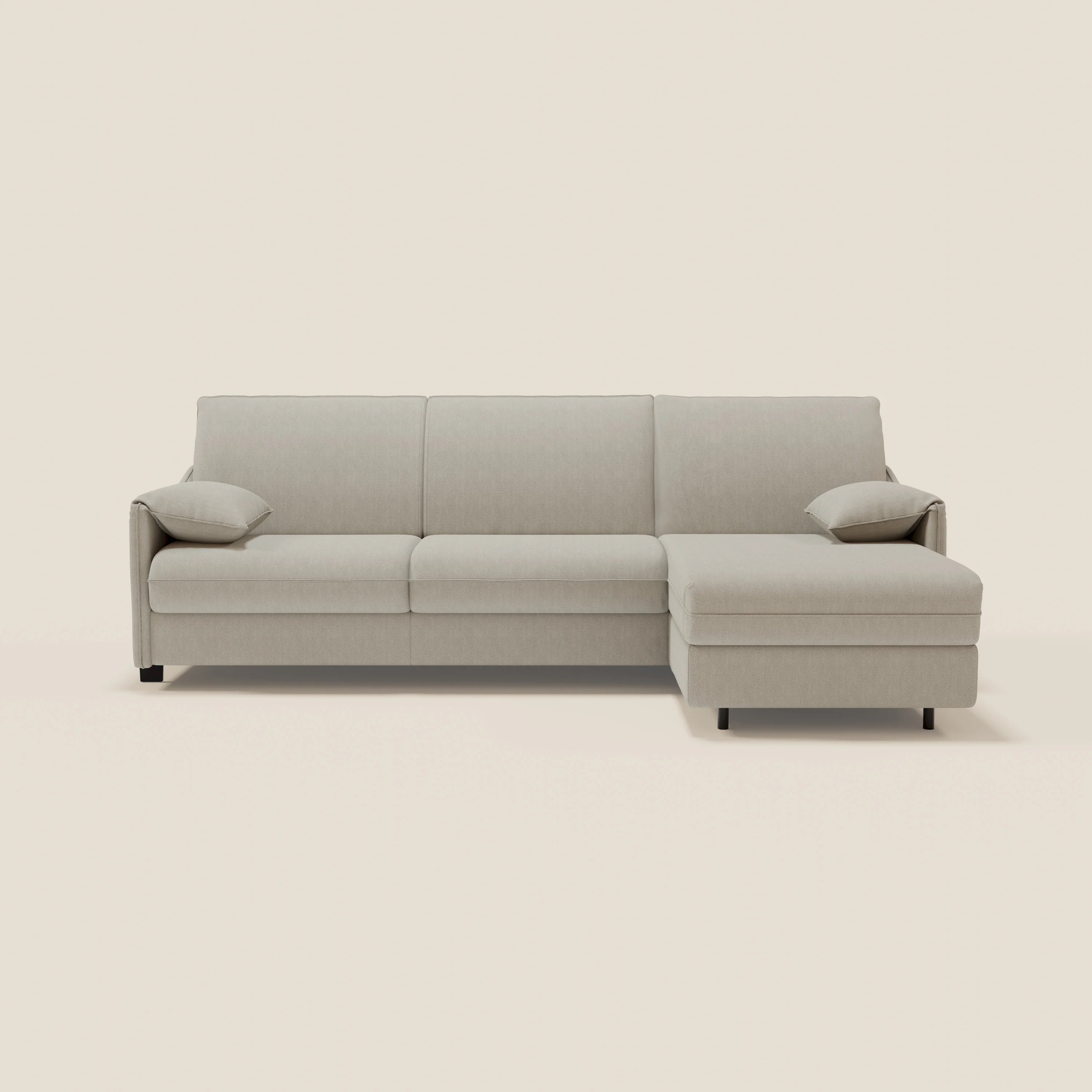 Primula Canapé convertible d'angle avec matelas H18 cm et chaise longue coffre en tissu détachable T05 crème