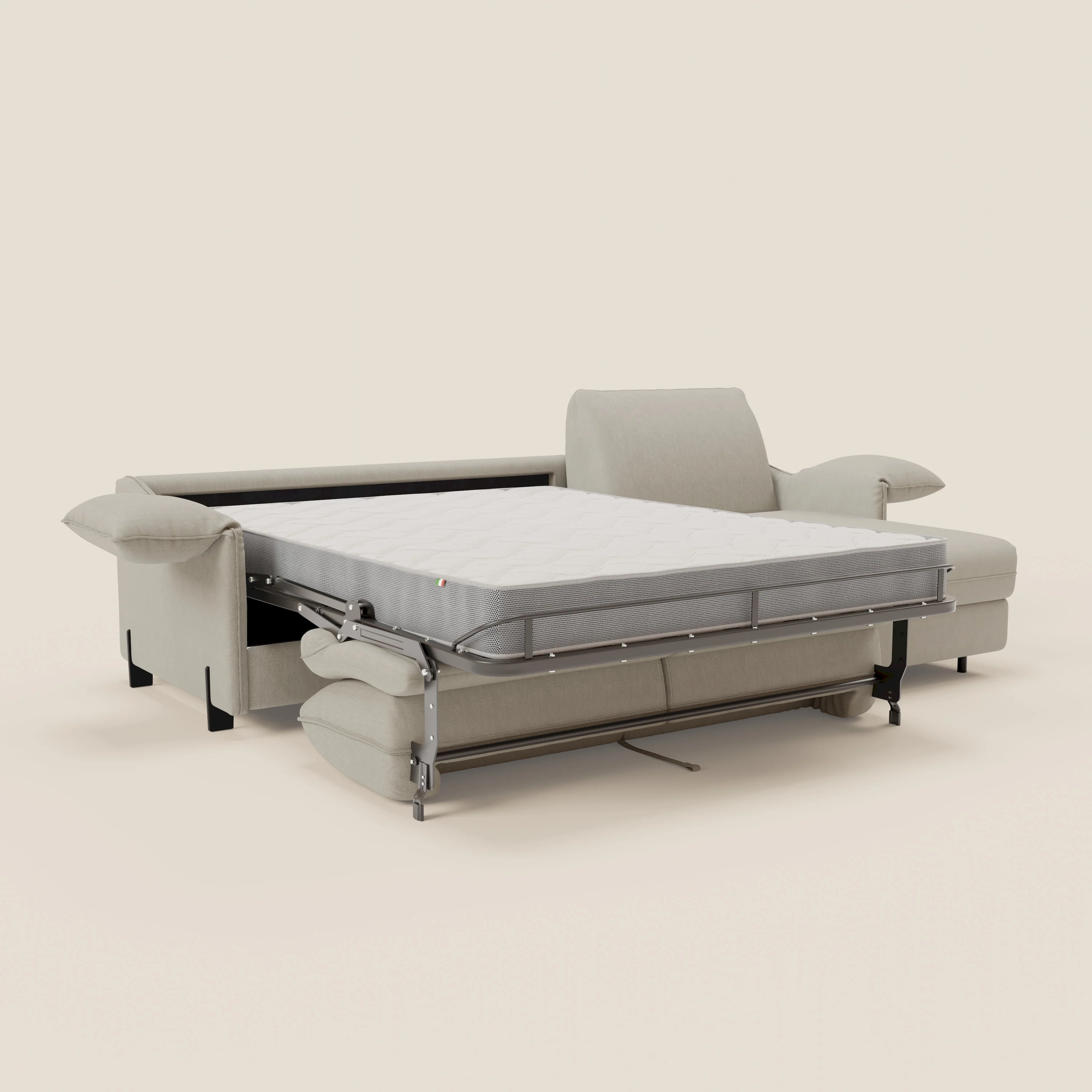 Primula Canapé convertible d'angle avec matelas H18 cm et chaise longue coffre en tissu détachable T05 crème - Image 12